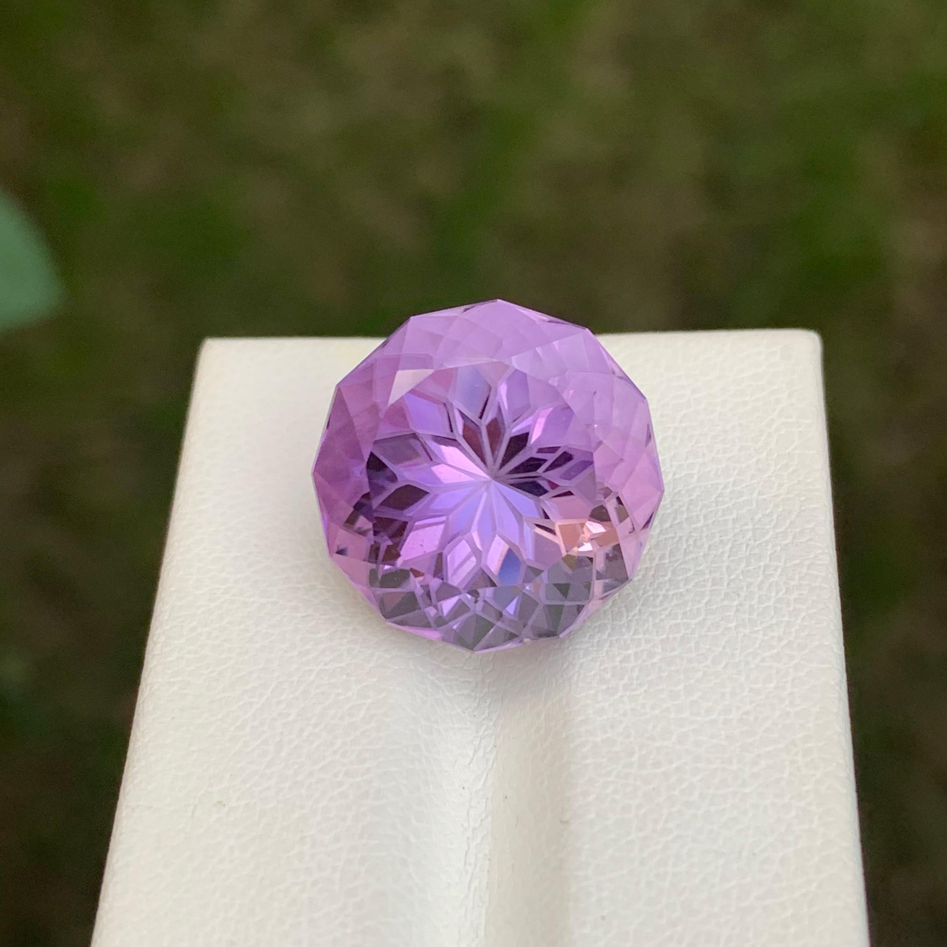 Women's or Men's 18.25 Carat Natural Loose Amethyst Round Flower Cut Gemstone For Sale