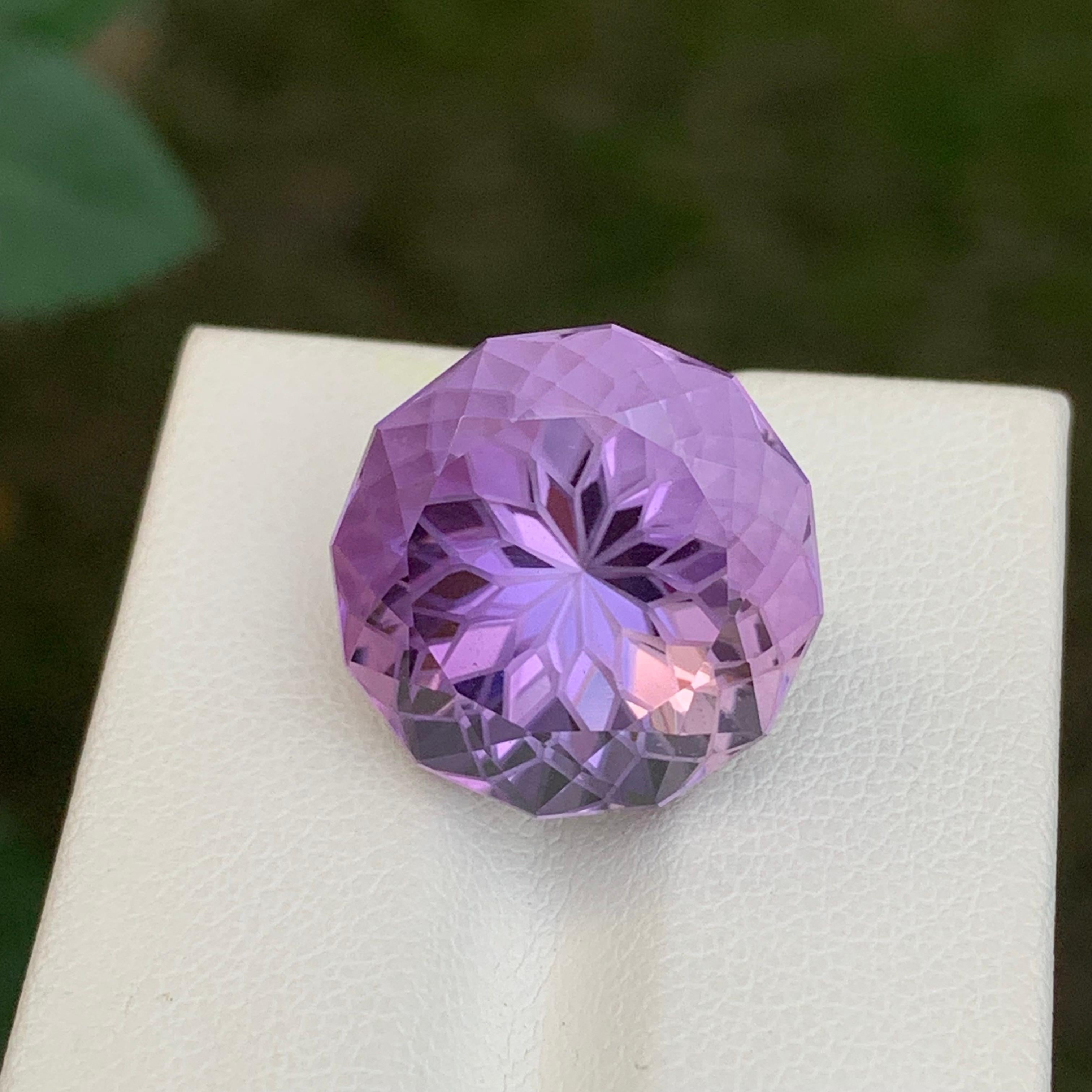 18.25 Carat Natural Loose Amethyst Round Flower Cut Gemstone For Sale 3