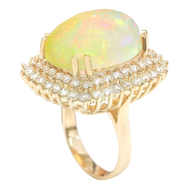 18.25 Carat Opal 18 Karat Solid Yellow Gold Diamond Ring For Sale at ...