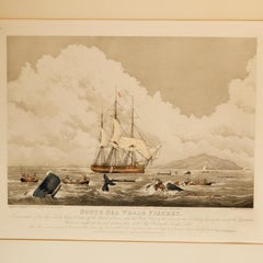 1825 Hand-Colored Aquatint Engraving by T. Sutherland "South Sea Whale Fishery"