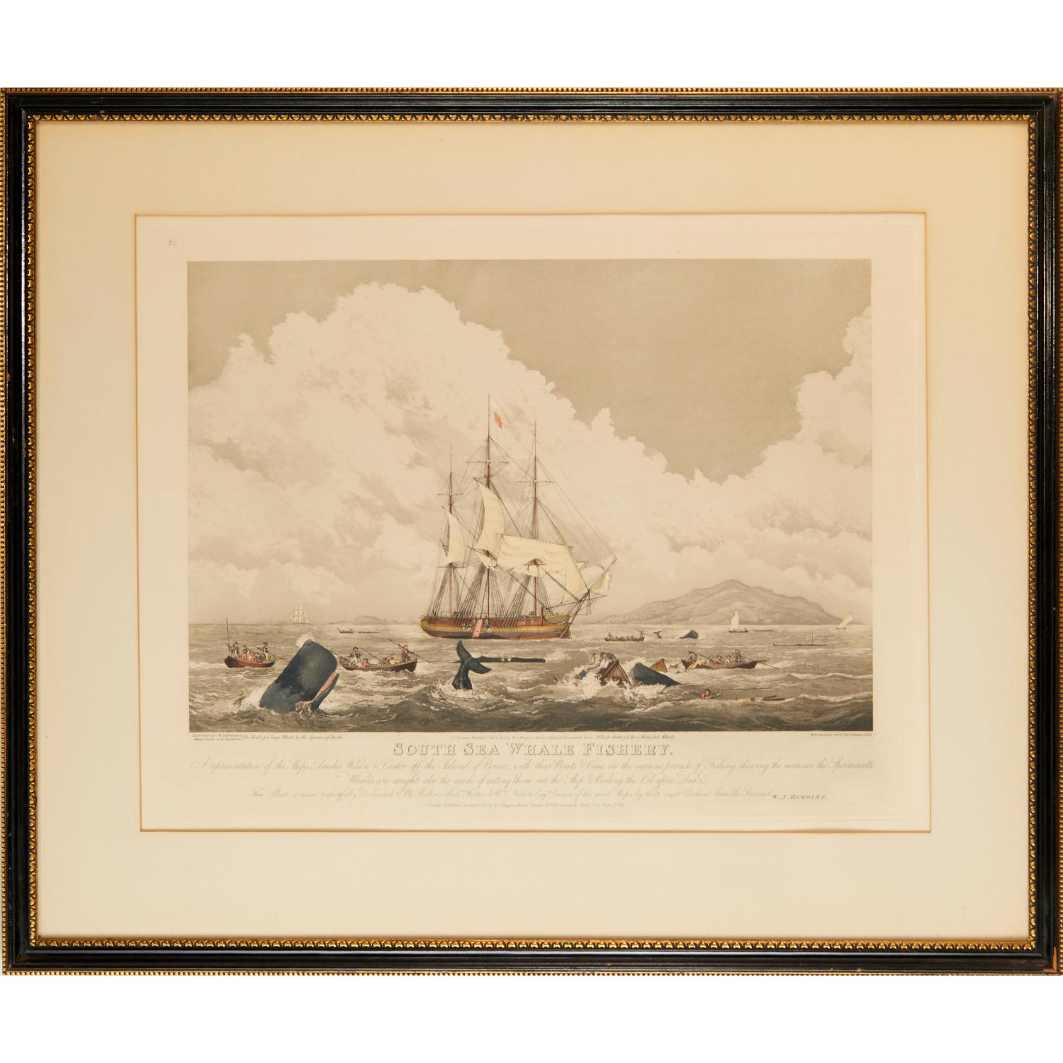 1825 Handkolorierte Aquatinta-Gravur von T. Sutherland „South Sea Whale Fishery“ im Angebot 1