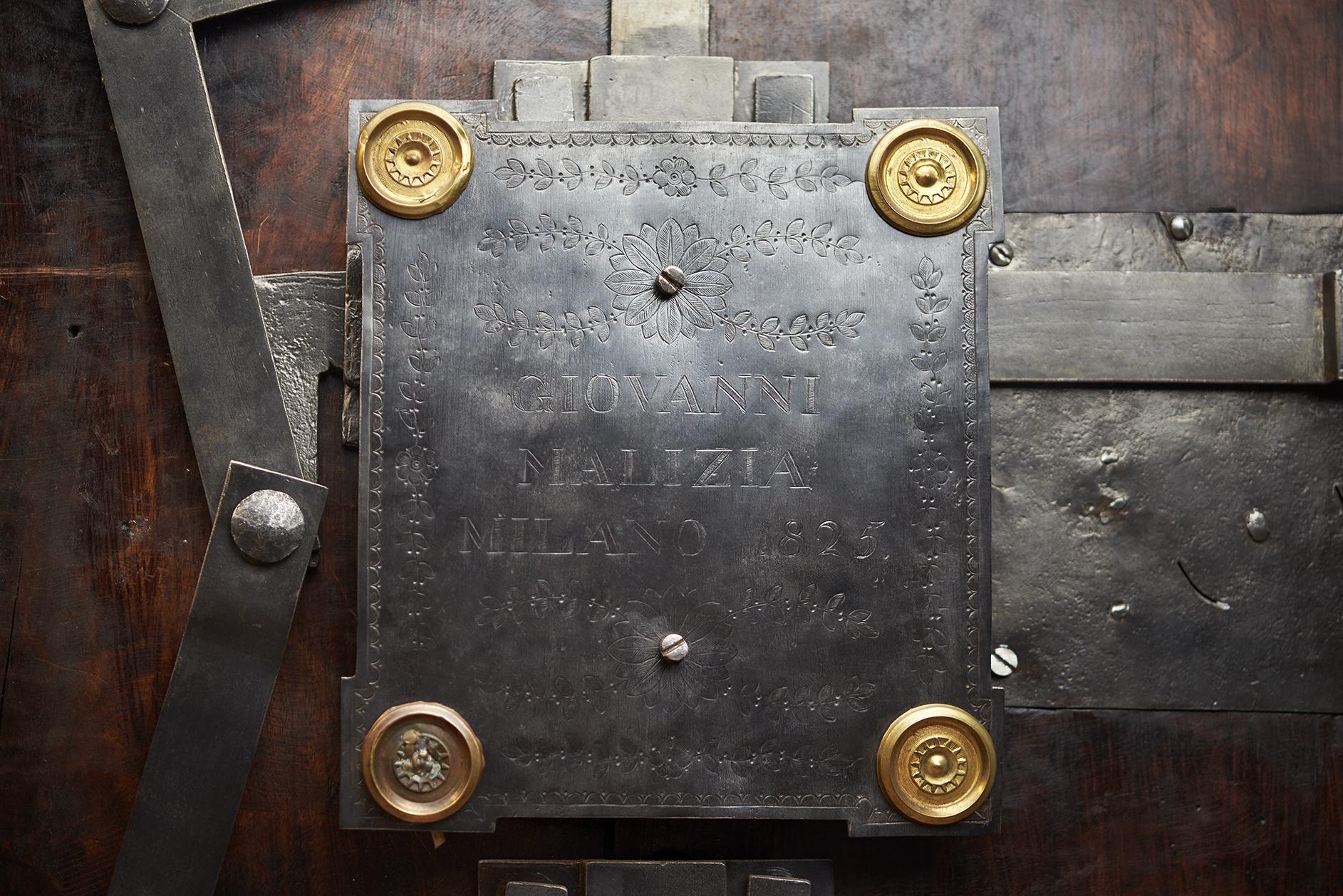 Industrial 1825 Italian Wrought Iron Studded Antique Safe Cigar Humidor Dry Bar Cabinet