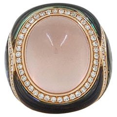 18.25Ct Rose Quartz Abalone Shell Diamond Cocktail Ring in 14 Karat Rose Gold