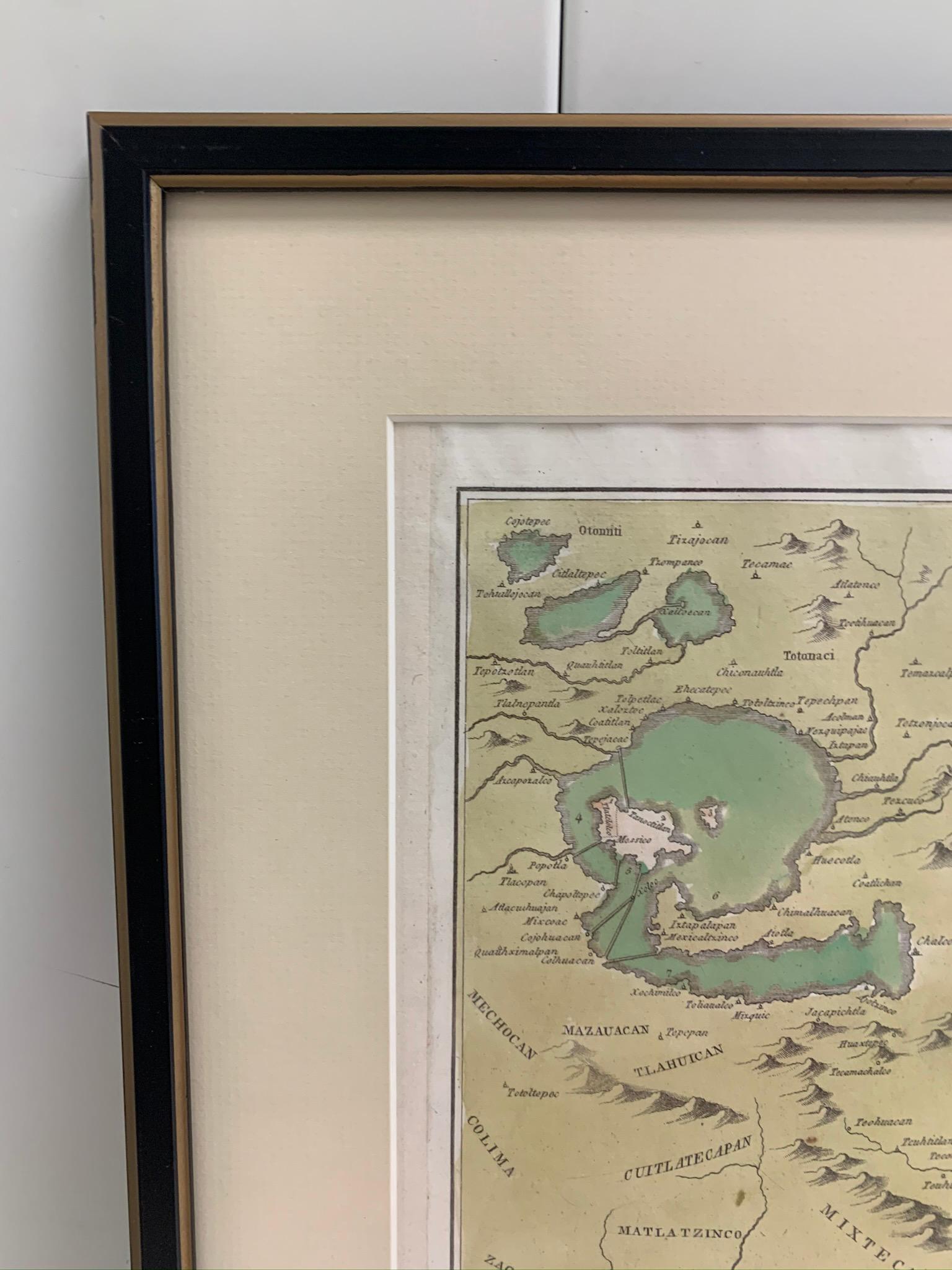 Spanish Colonial 1826 Antigo Impero Messicano Mexico Hand Colored Framed Map For Sale