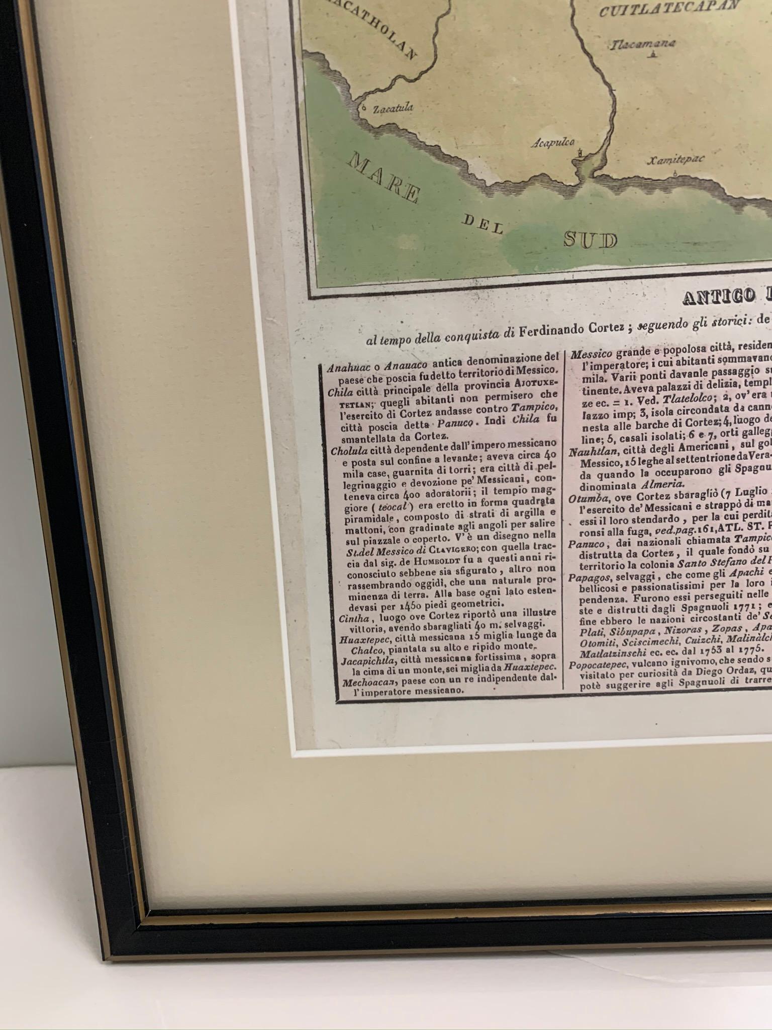Mexican 1826 Antigo Impero Messicano Mexico Hand Colored Framed Map For Sale