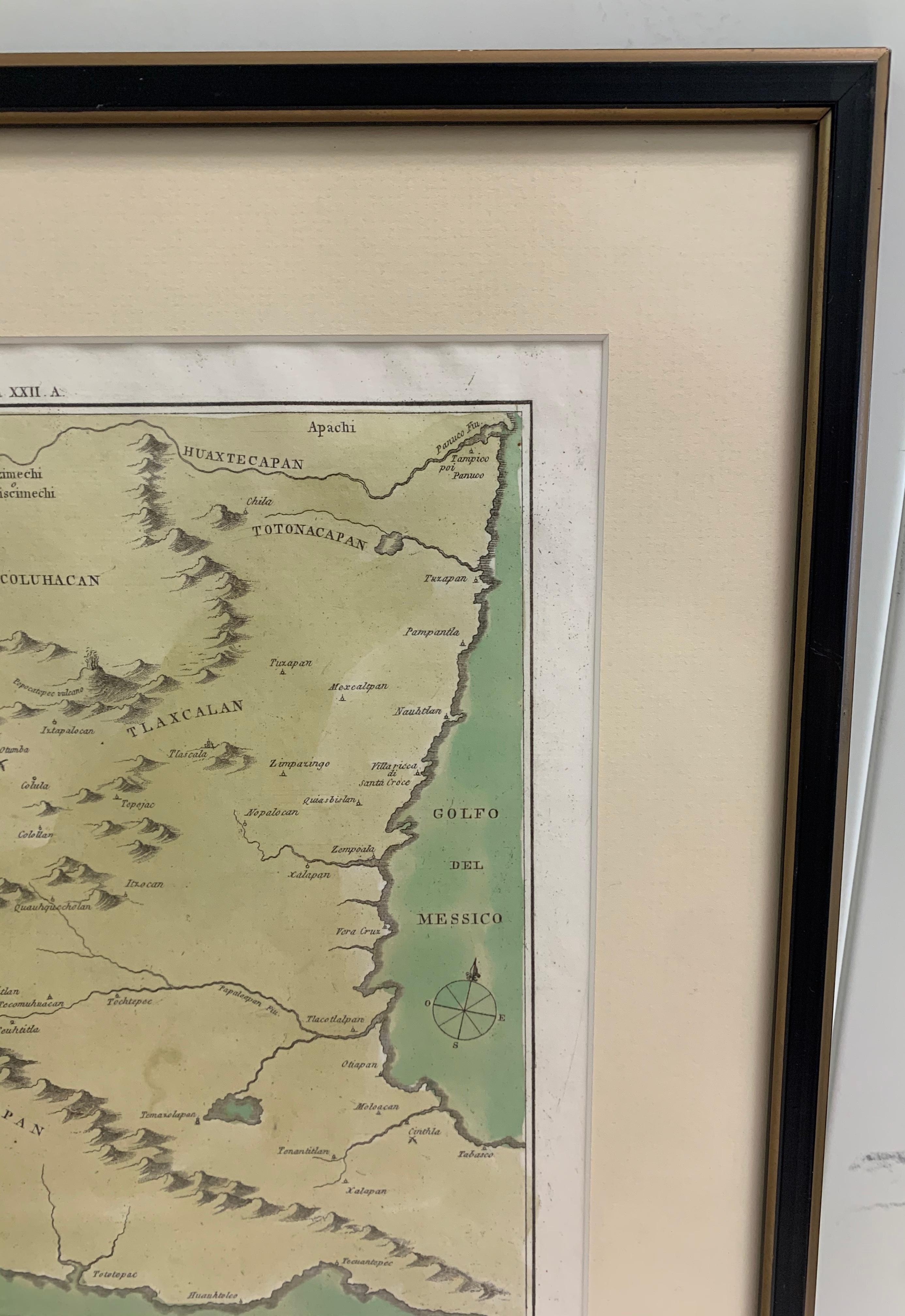 Early 19th Century 1826 Antigo Impero Messicano Mexico Hand Colored Framed Map For Sale
