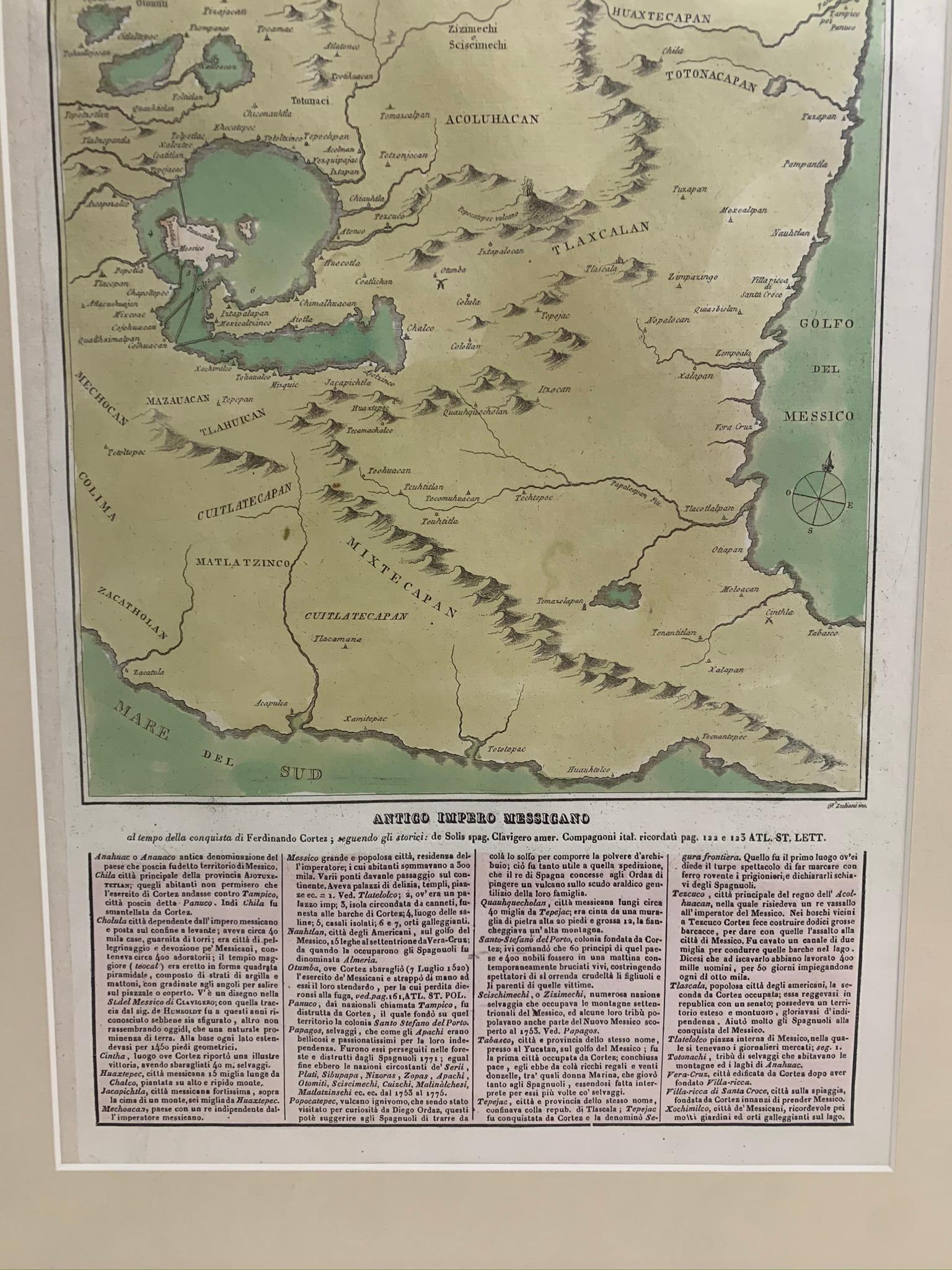 Glass 1826 Antigo Impero Messicano Mexico Hand Colored Framed Map For Sale