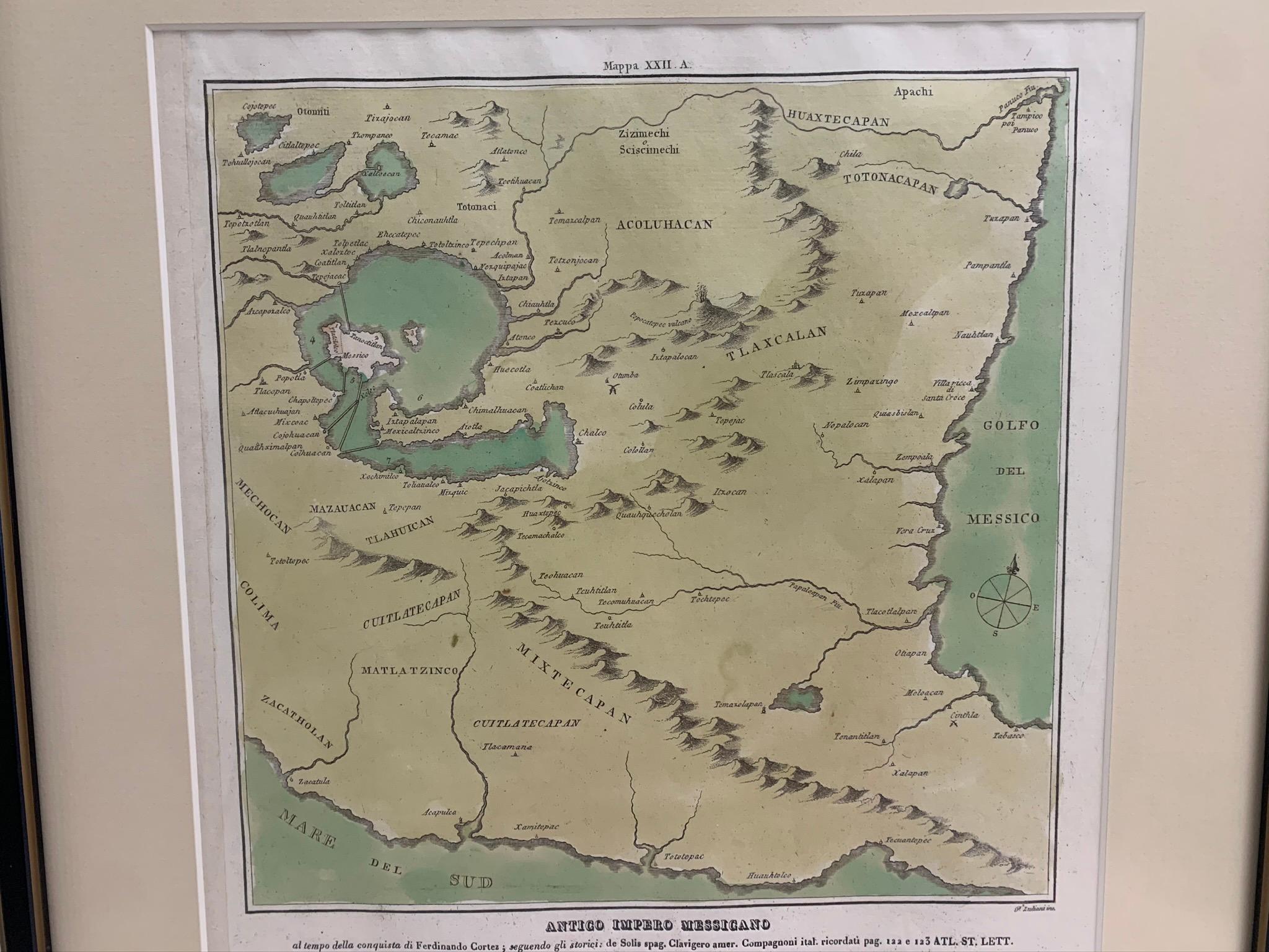 1826 Antigo Impero Messicano Mexico Hand Colored Framed Map For Sale 2