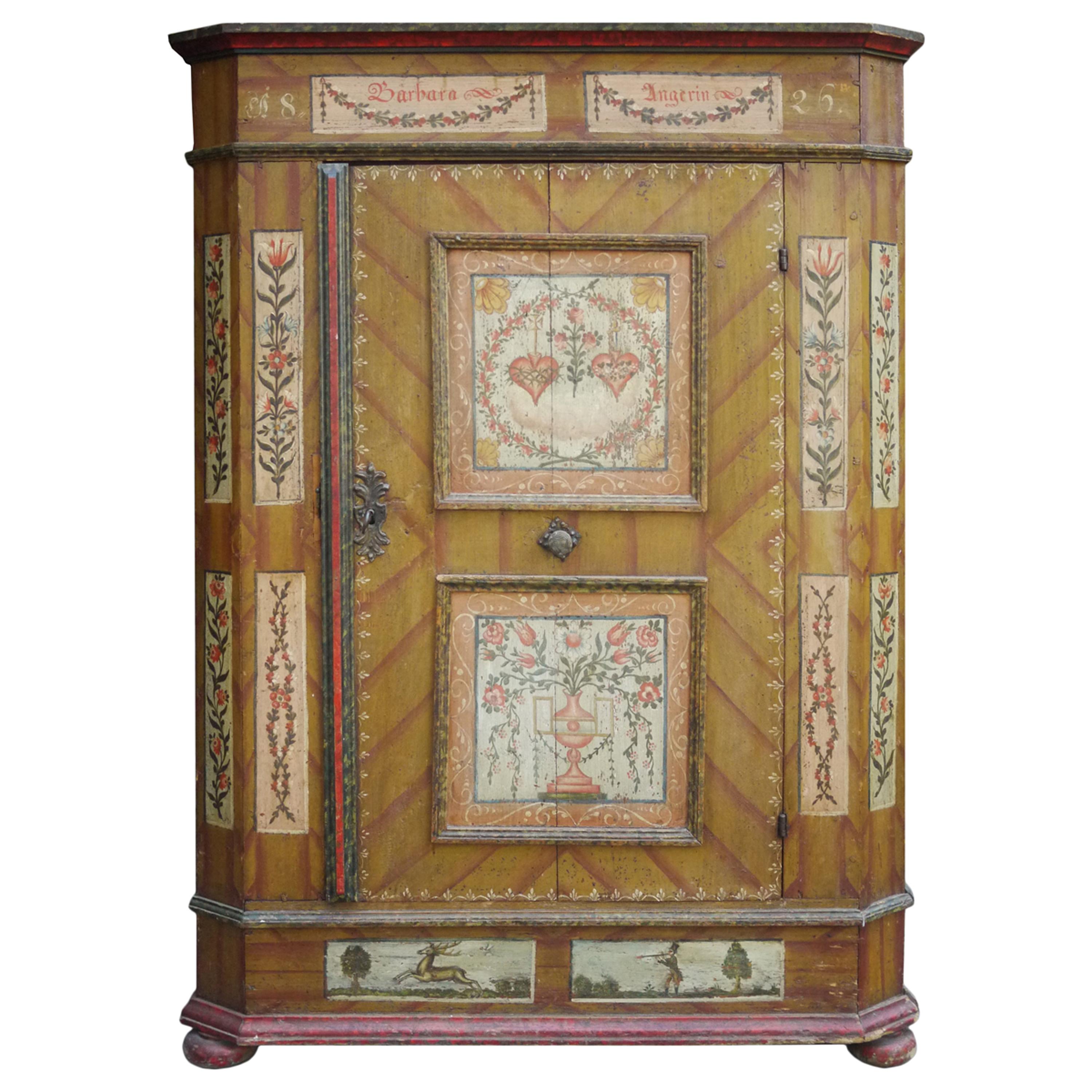1826 Antique Floral Hand Painted Cabinet