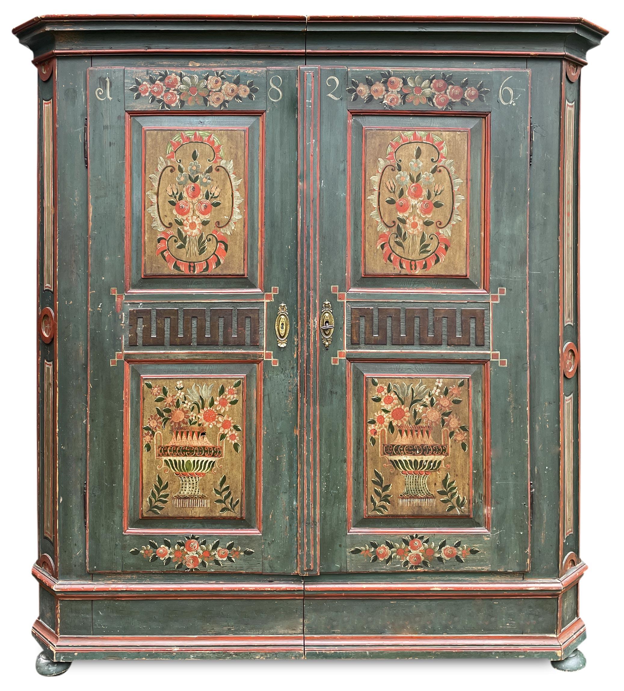 1826 Blu Floral Painted Wardrobe with Two Doors 12