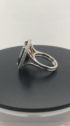 18.26 Carat Natural Black Sapphire and Pave Set White Diamond Cocktail Ring