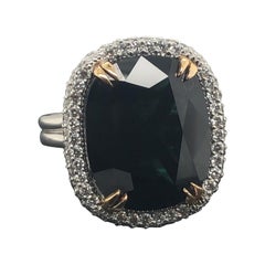18.26 Carat Natural Black Sapphire and Pave Set White Diamond Cocktail Ring 18.26 Carat Natural Black Sapphire and Pave Set White Diamond Cocktail Ring