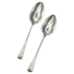 1826 Sterling Silver Near Pair of Engraved Old English Serving Spoons