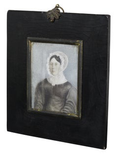 1827 Antique JW Thomas Miniature Portrait Painting Woman in Bonnet