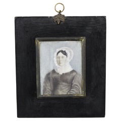 1827 Antique JW Thomas Miniature Portrait Painting Woman in Bonnet