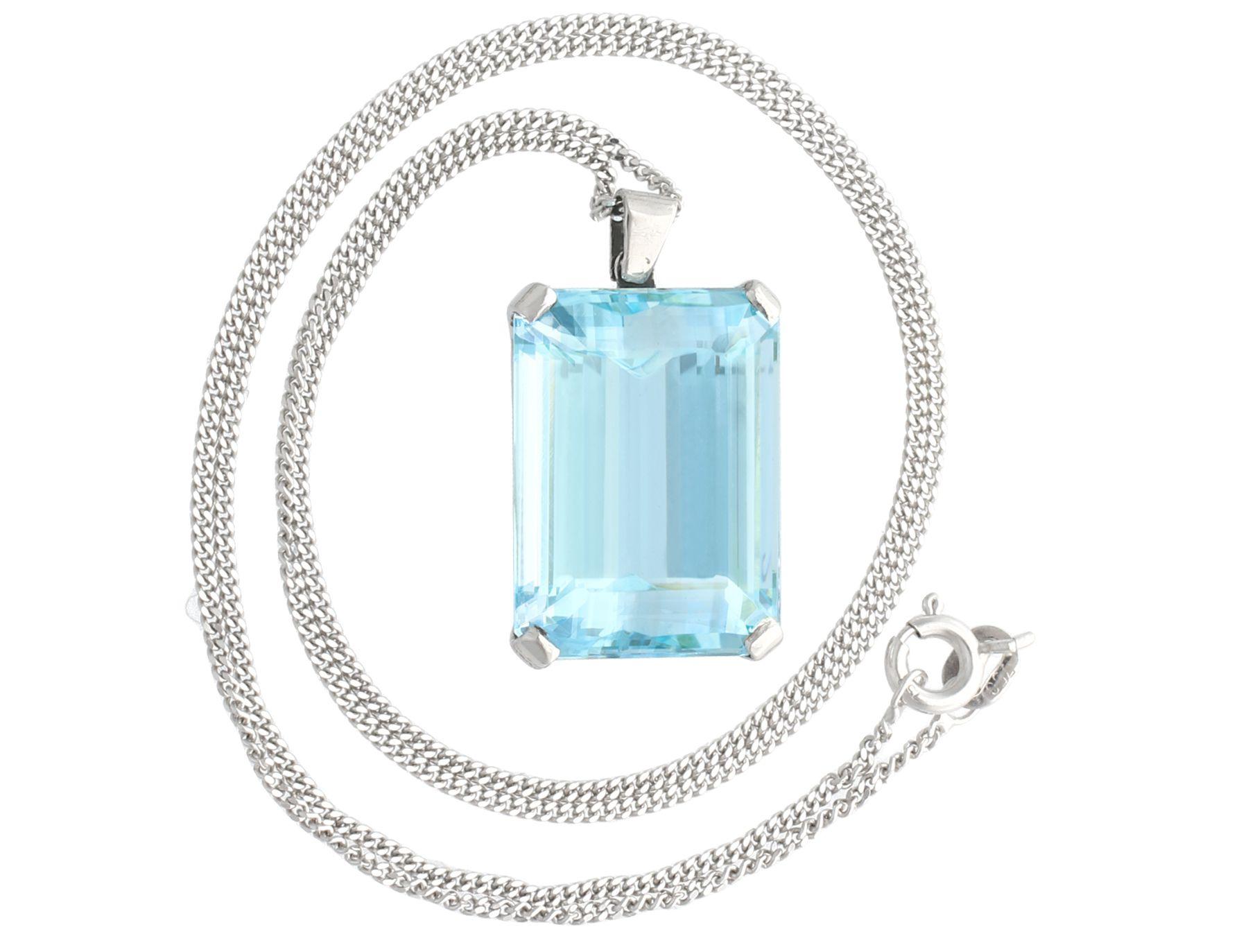 Emerald Cut 18.27 Carat Aquamarine and Platinum Pendant For Sale