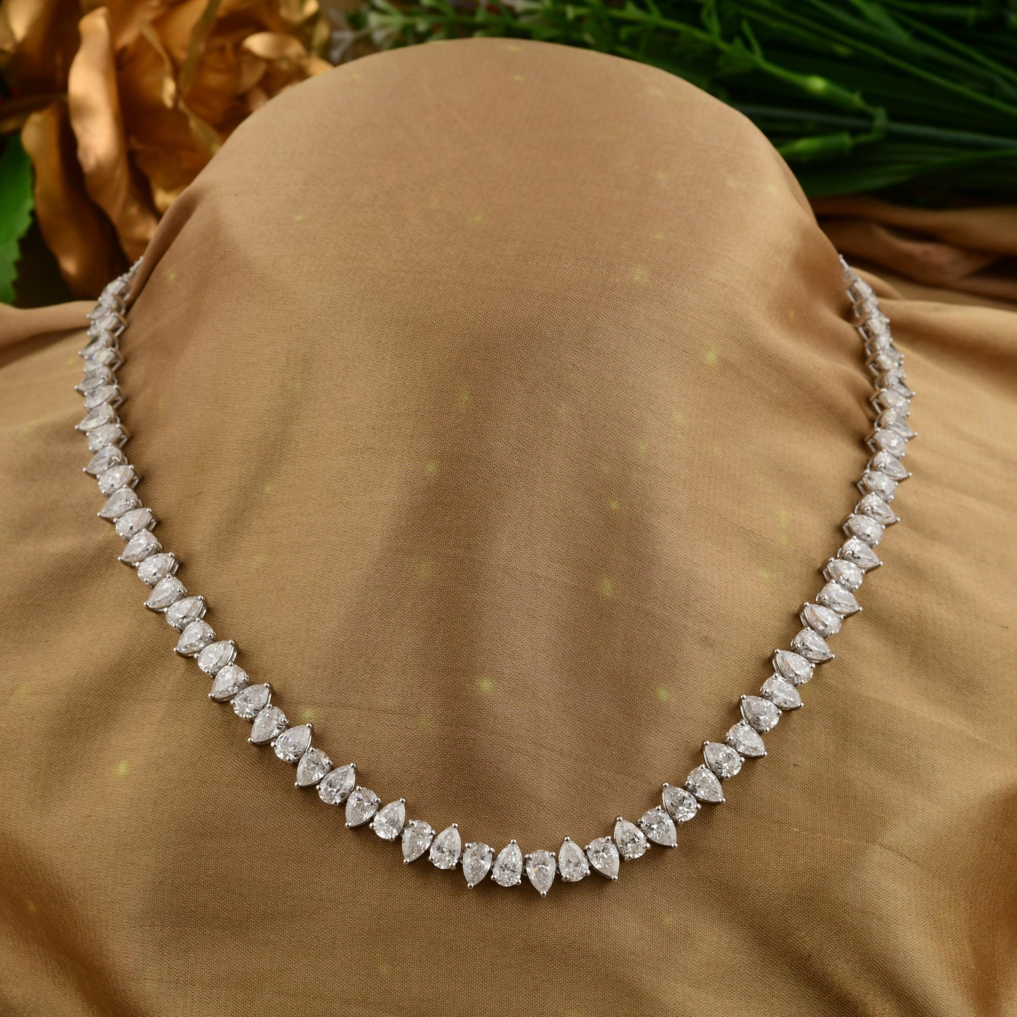 18.27 Carat Pear Cut Diamond Tennis Necklace 14 Karat Solid White Gold en vente 1