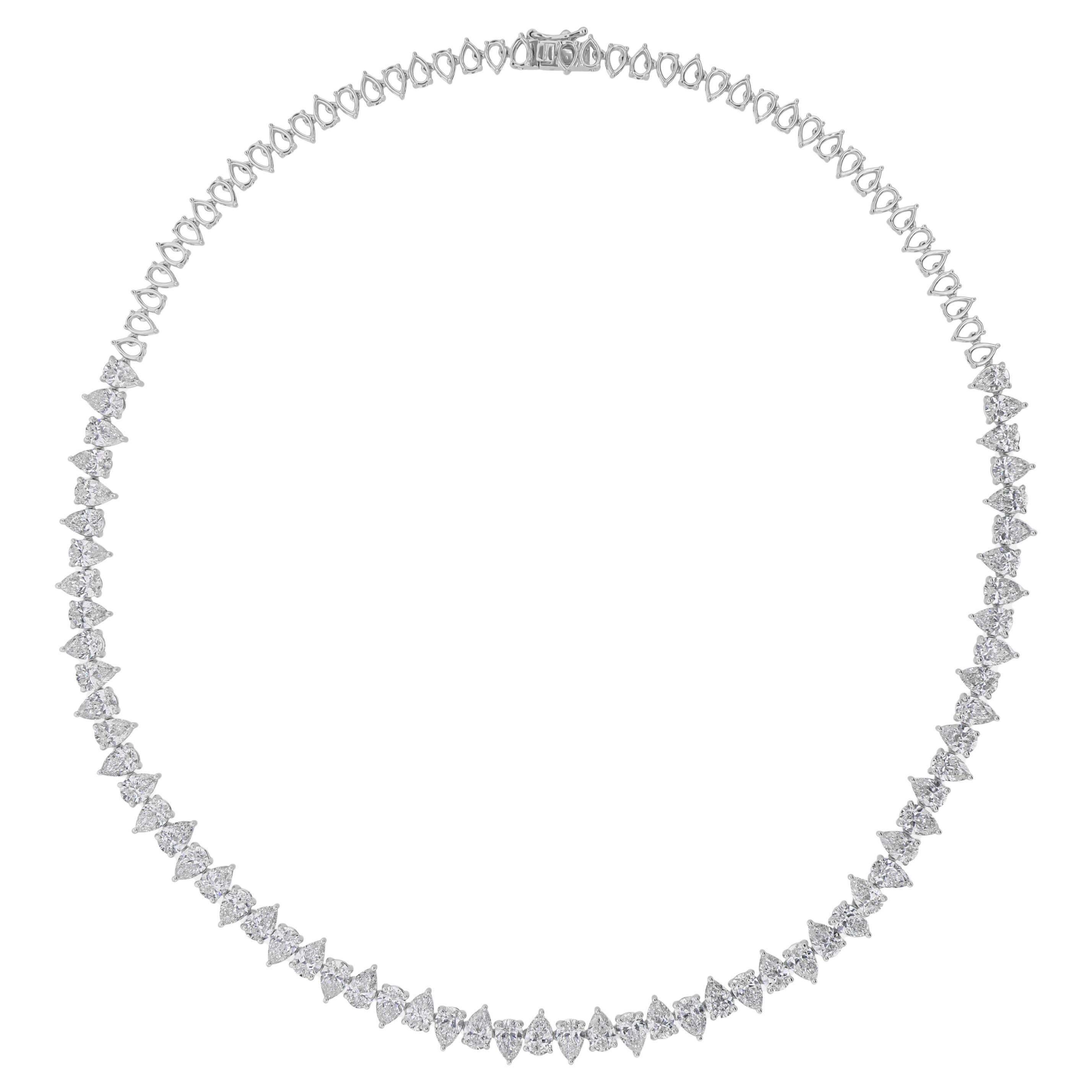 18.27 Carat Pear Cut Diamond Tennis Necklace 18 Karat Solid White Gold en vente