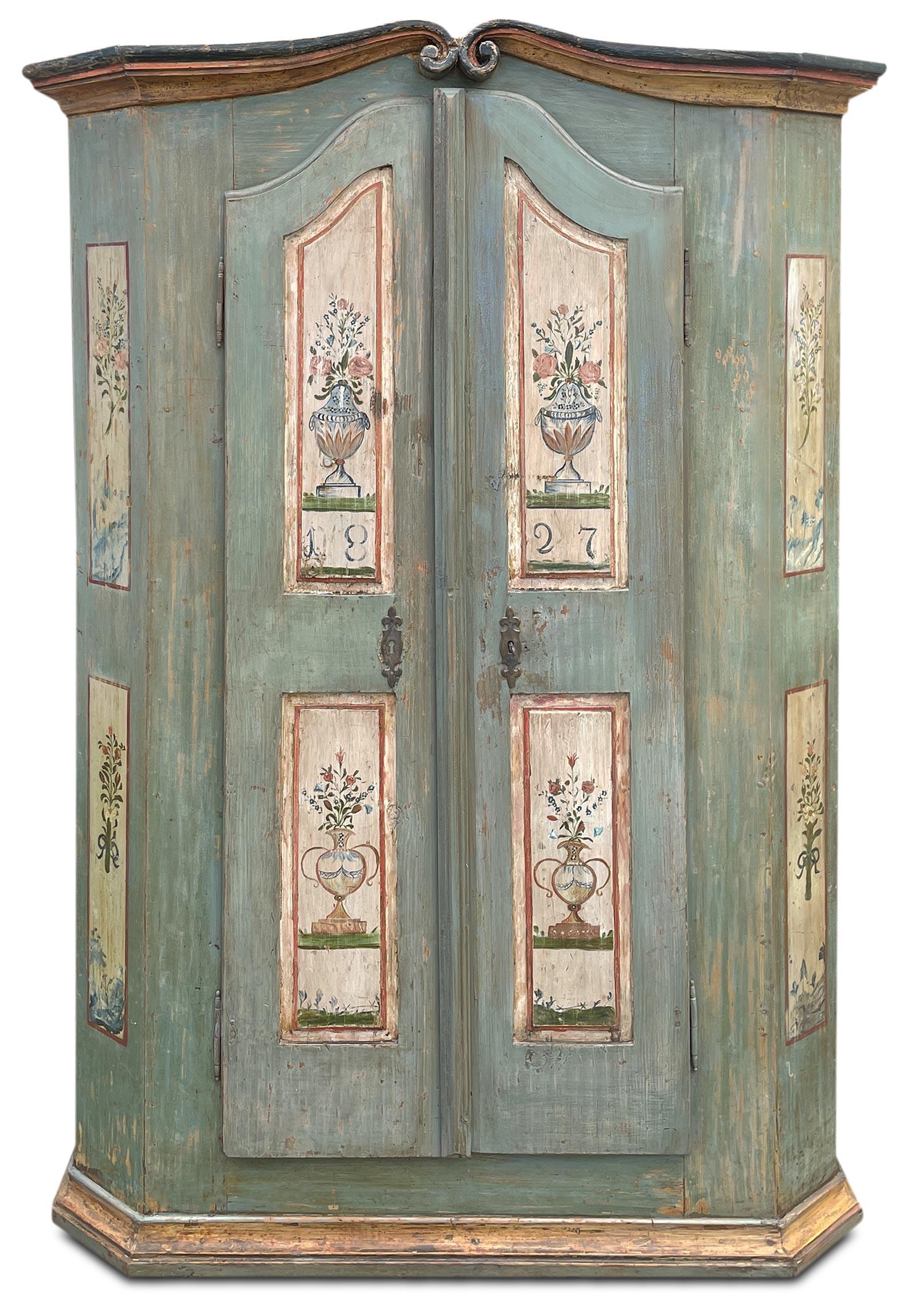1827 Armario Pintado Floral Verde Claro Austríaco