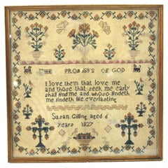 Antique 1827 Sampler made by Susan Gillings, Anglo-American