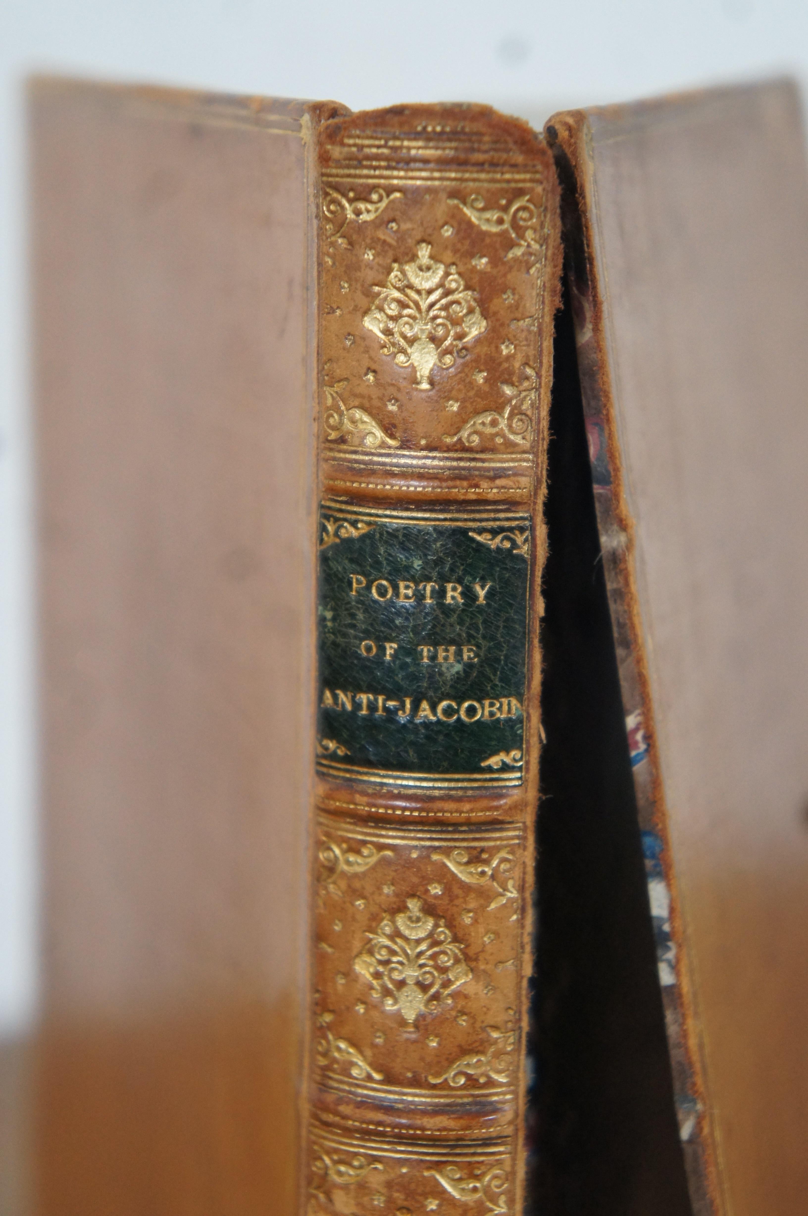 19th Century 1828 Antique Poetry of the Anti-Jacobin Sixth Edition Leather Bound Book