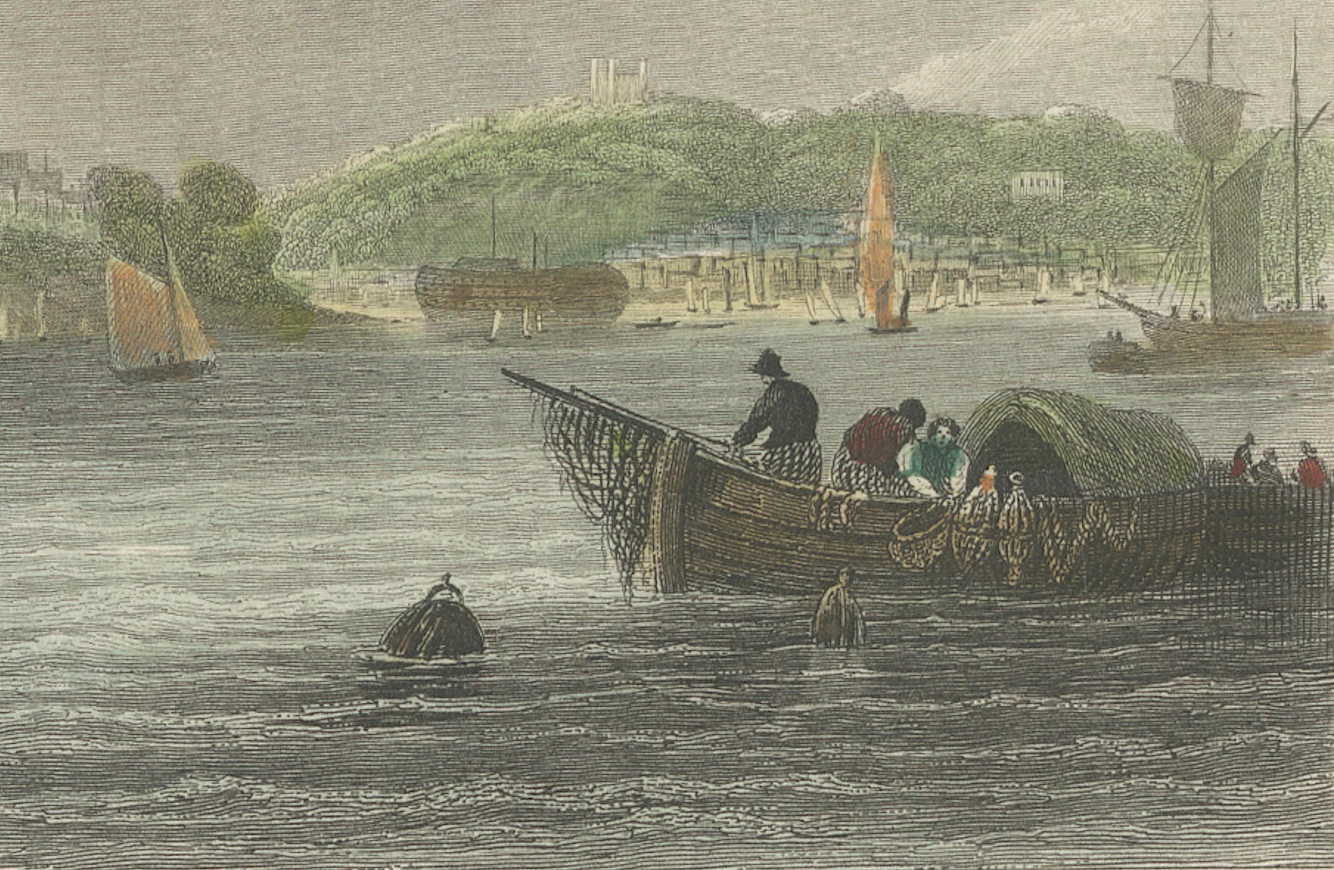 Papier Aquatinte de 1828 de Greenwich avec moulin à vent emblématique en vente