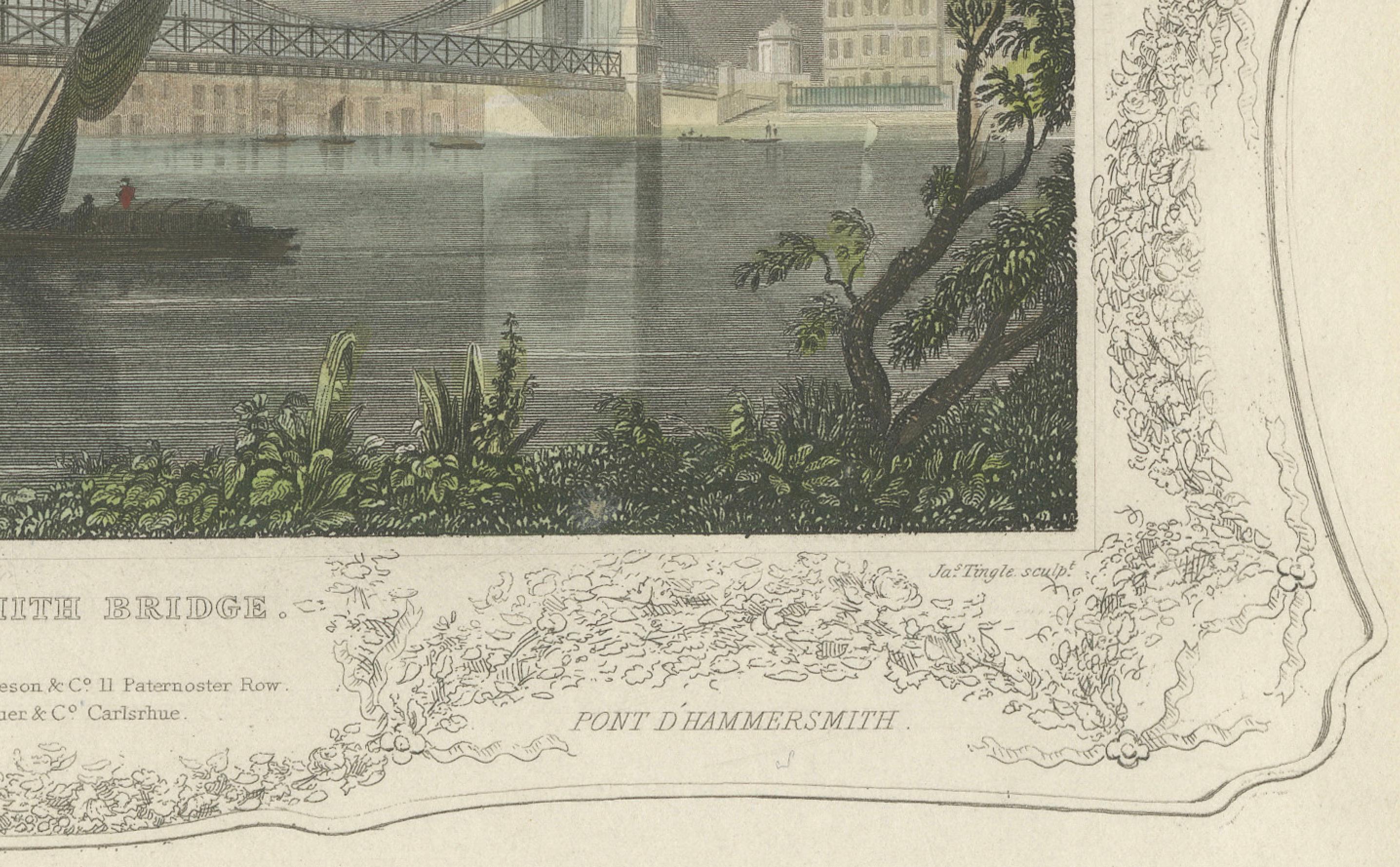 Aquatinta Vista der Hammersmith Bridge Over the Thames von 1828 (Graviert) im Angebot