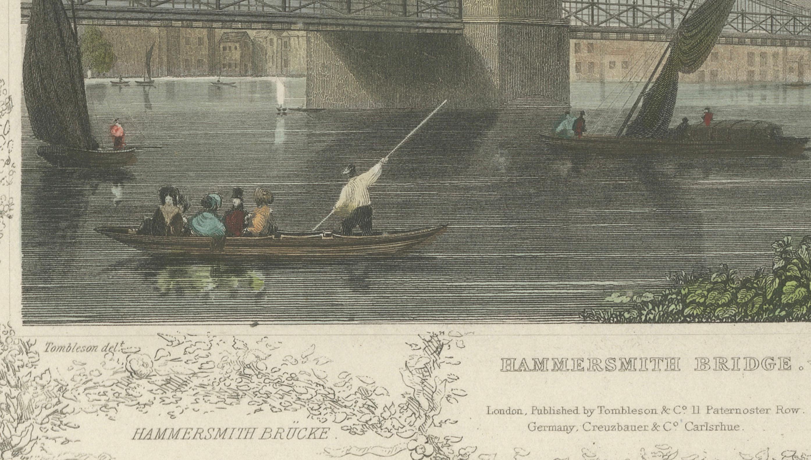 Aquatinta Vista der Hammersmith Bridge Over the Thames von 1828 im Zustand „Gut“ im Angebot in Langweer, NL