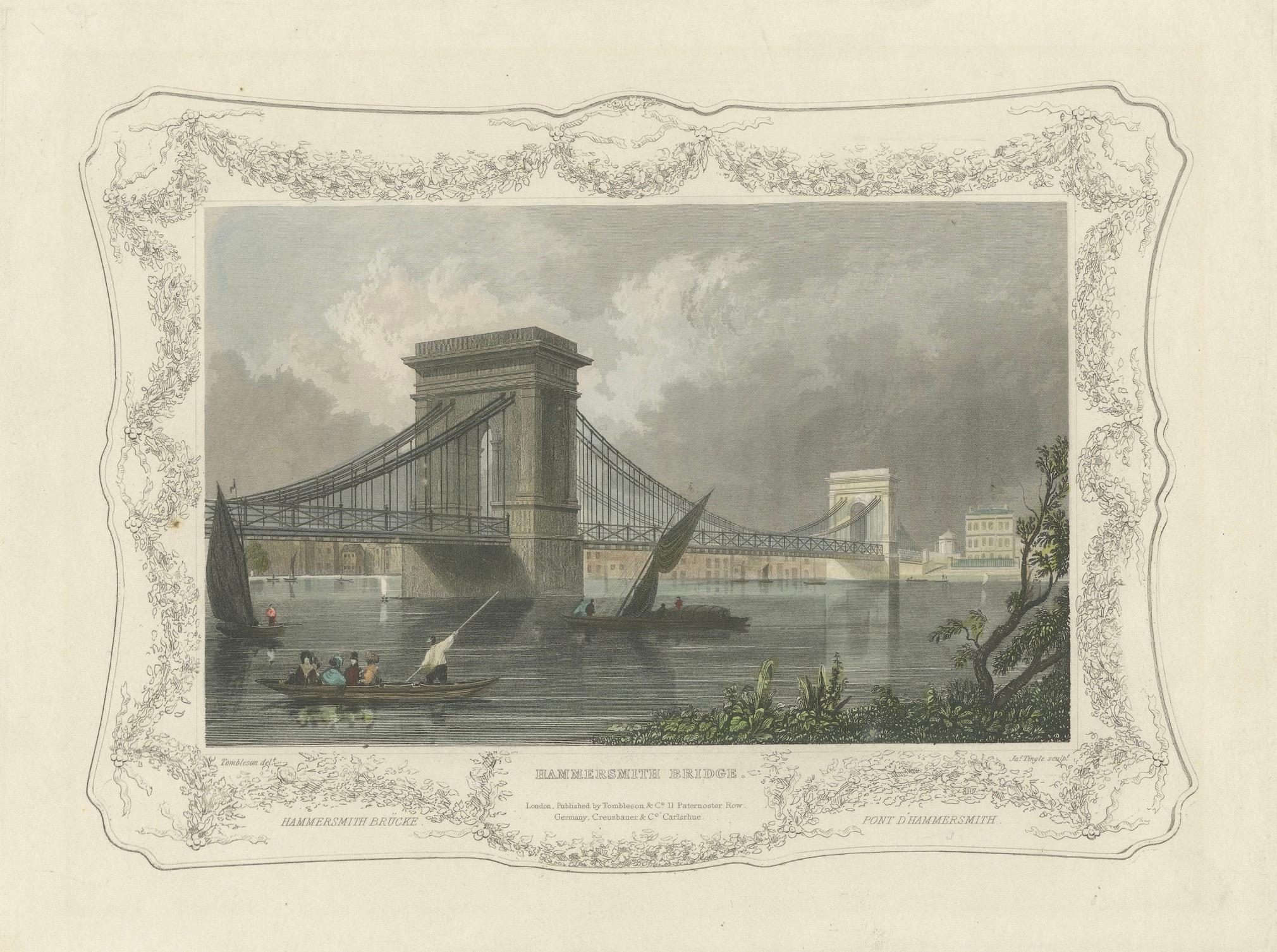 Aquatinta Vista der Hammersmith Bridge Over the Thames von 1828 (Papier) im Angebot