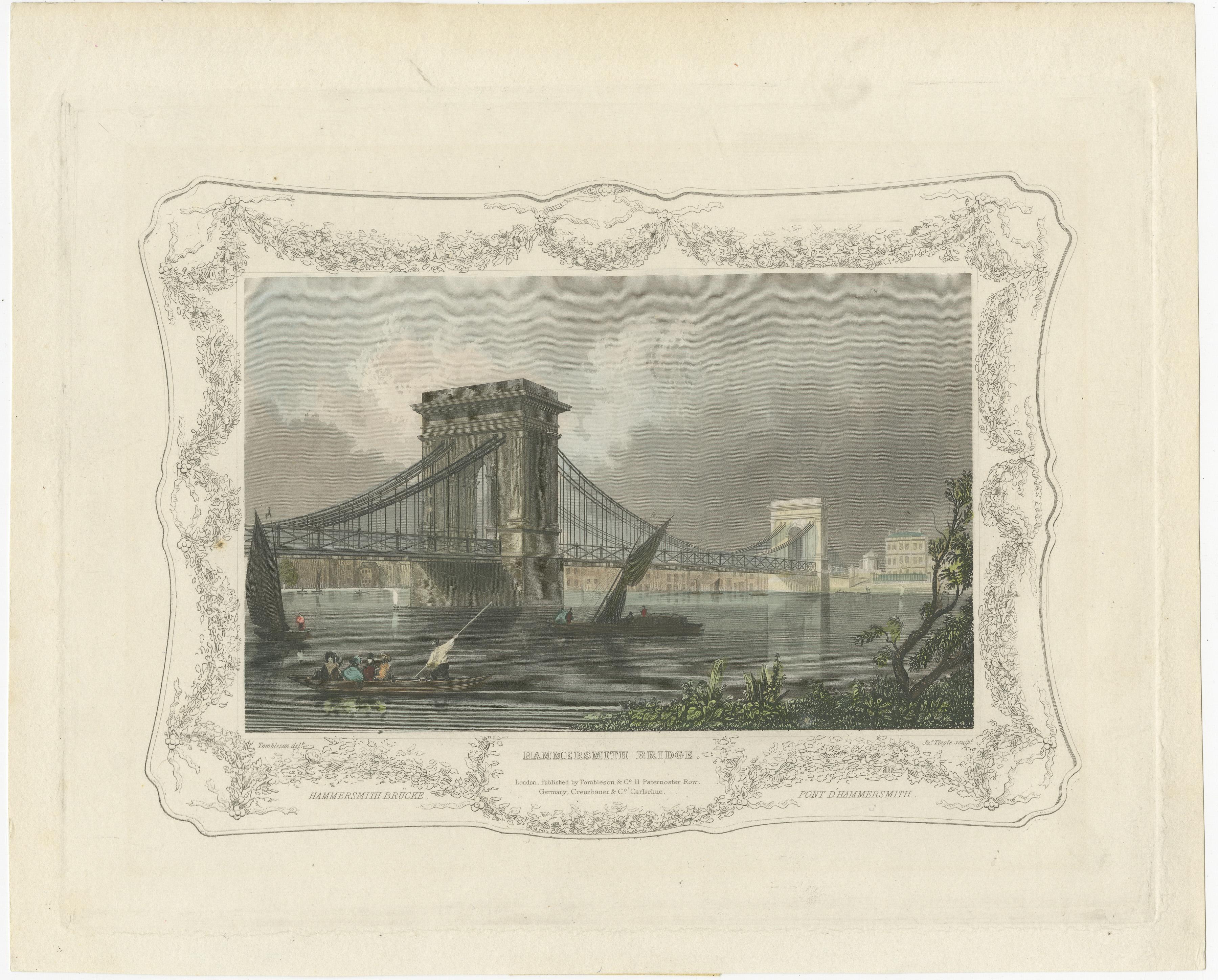 Aquatinta Vista der Hammersmith Bridge Over the Thames von 1828 im Angebot 1