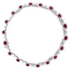 18.28 Carat 'total weight' Oval Ruby and Diamond Necklace in Platinum