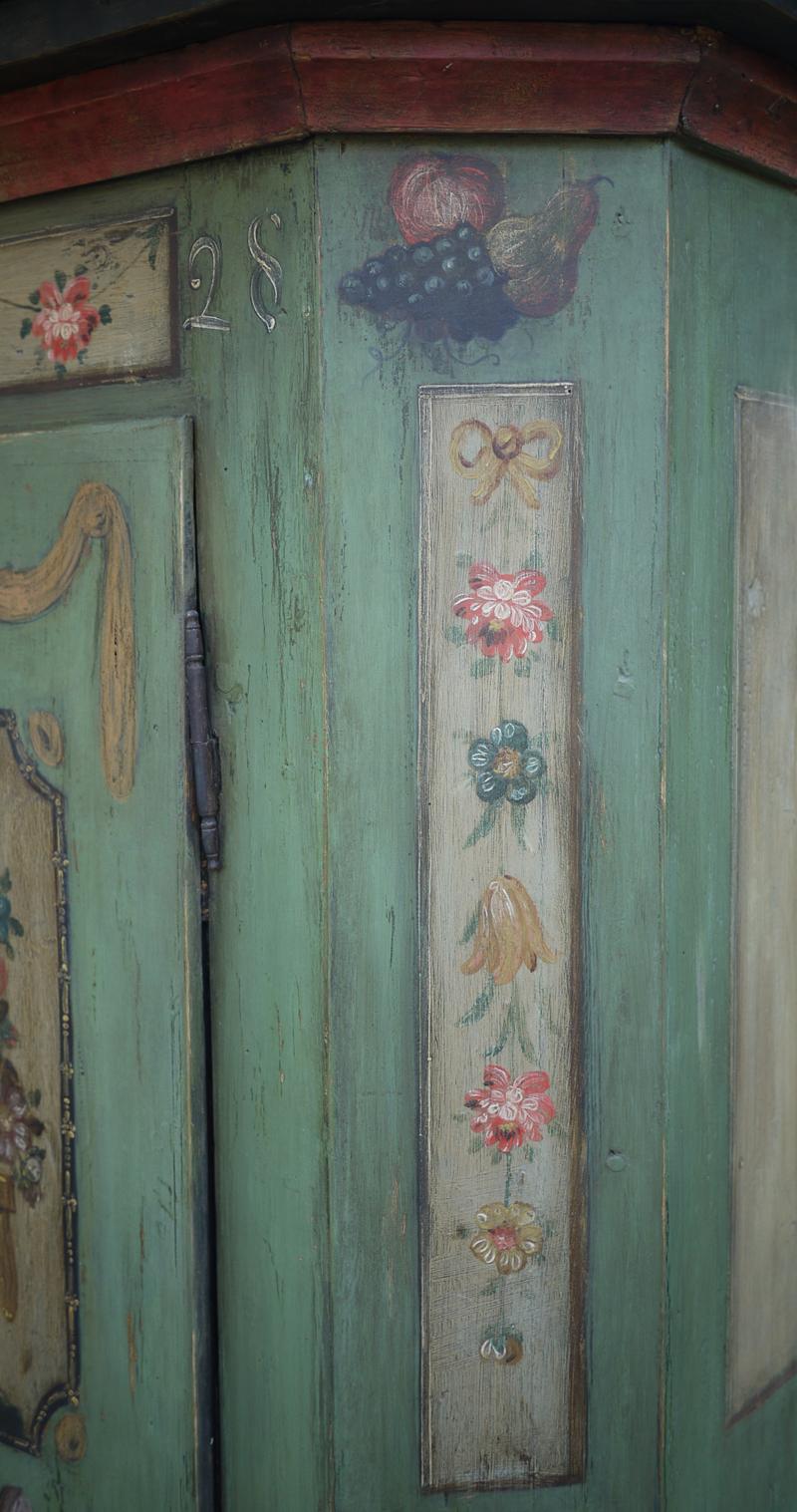 Italian 19th Century Floral and Fruit Painted Handpainted Two Doors Wardrobe, 1828