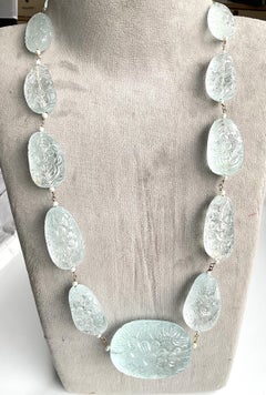 1828.70 Carats Aquamarine Carved Tumbled Necklace Top Quality Natural Gemstone
