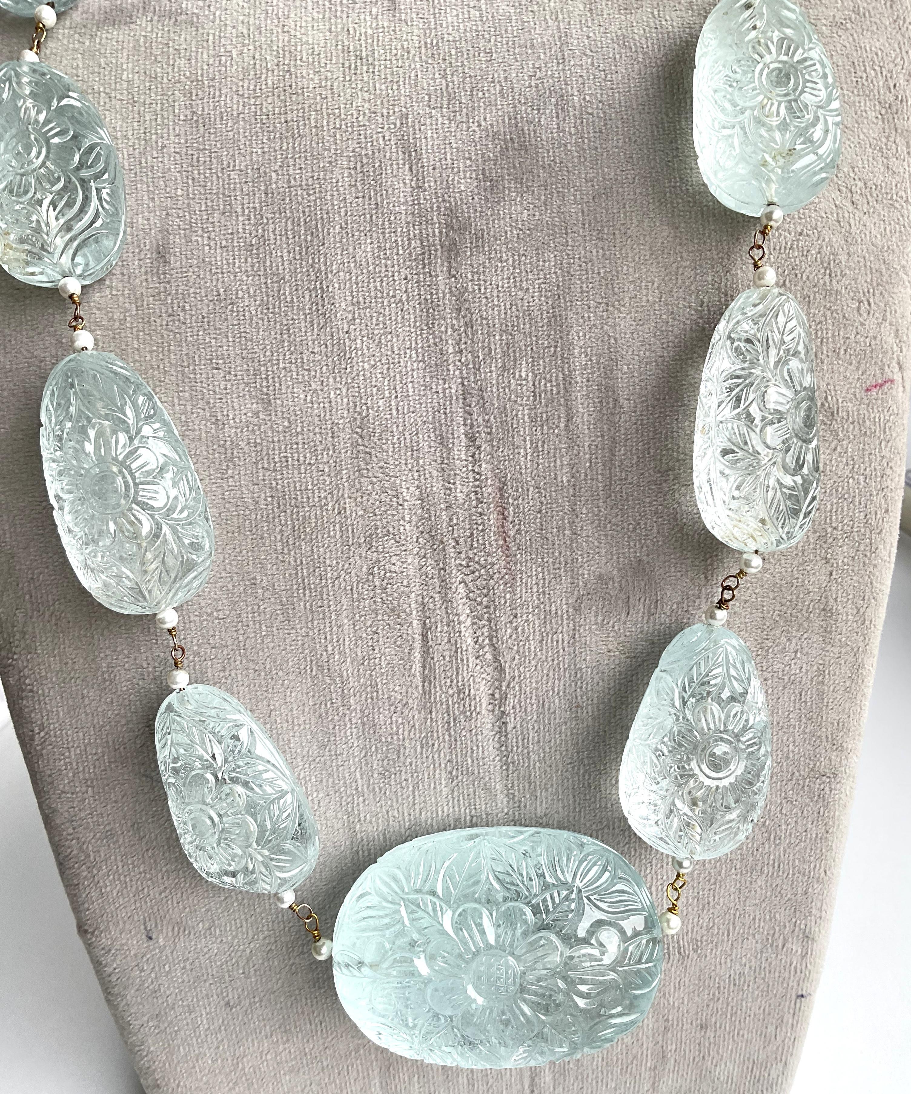 Art Deco 1828.70 Carats Aquamarine Carved Tumbled Necklace Top Quality Natural Gemstone For Sale