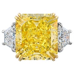 18.28ct Fancy Vivid Diamonds Yellow Radiant Cut Three Stone Engagement Ring (bague de fiançailles à trois pierres)