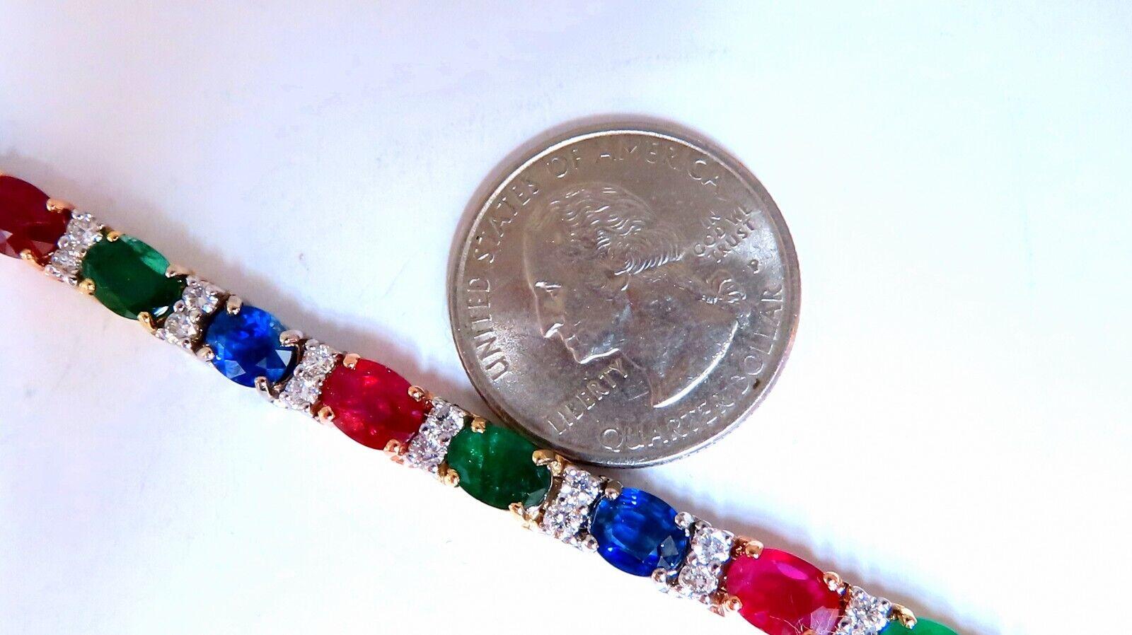 Women's or Men's 18.28ct Natural Ruby Emerald Sapphires Diamond Tennis Bracelet 14kt Gem Line For Sale