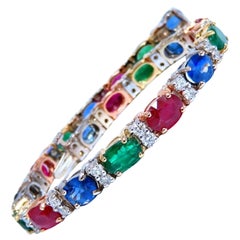 18.28ct Natural Ruby Emerald Sapphires Diamond Tennis Bracelet 14kt Gem Line*