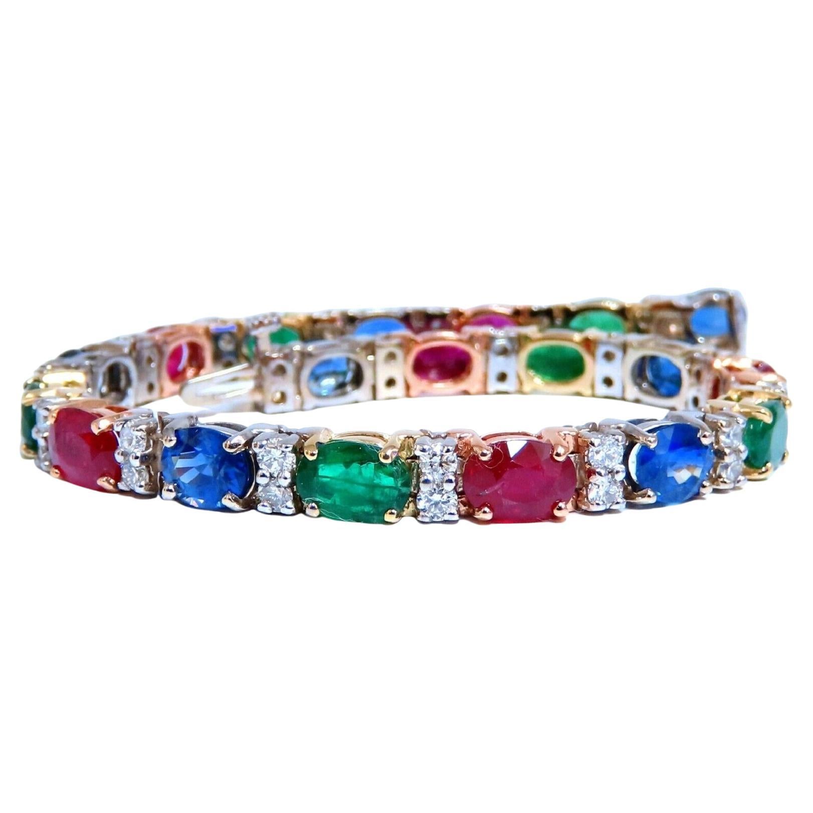Bracelet tennis en rubis naturel 18,28 carats, émeraudes, saphirs et diamants, ligne de pierres précieuses 14 carats