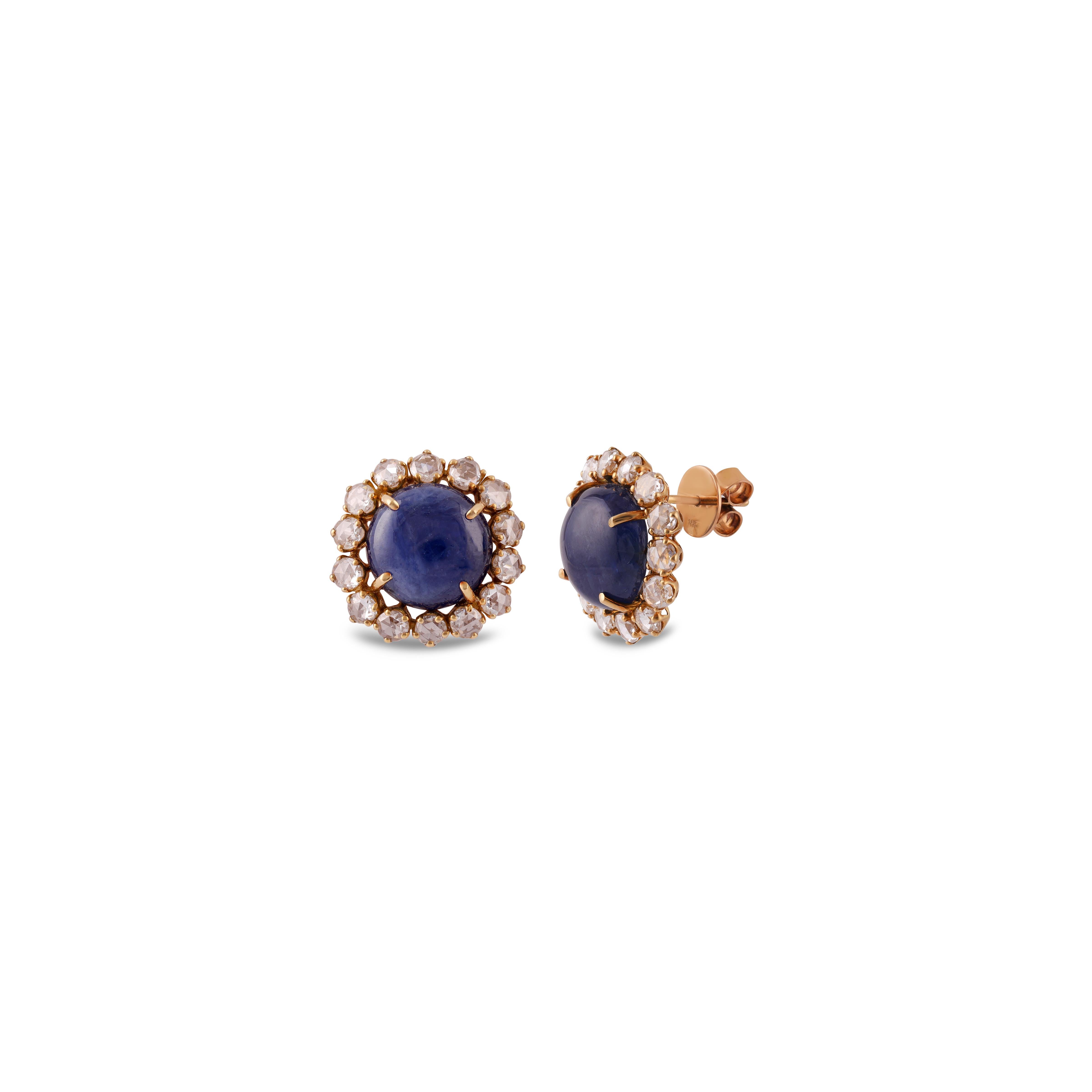Classical Roman 18.29 Carat Natural Sapphire & Diamond Cluster Earring in 18K gold For Sale