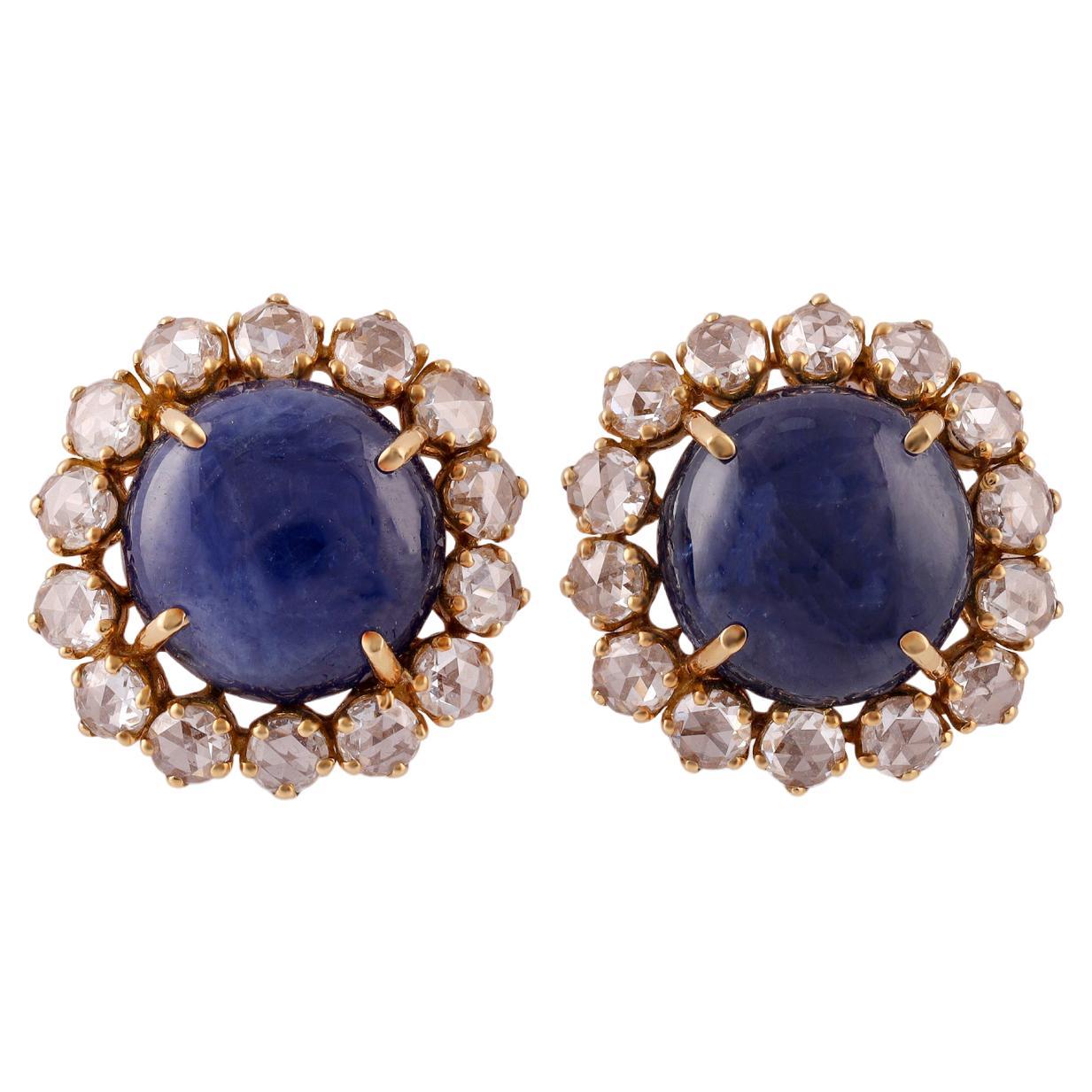 18.29 Carat Natural Sapphire & Diamond Cluster Earring in 18K gold For Sale