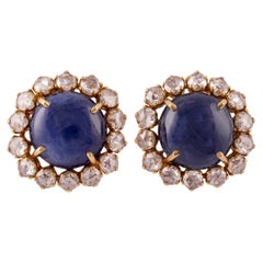 18.29 Carat Natural Sapphire & Diamond Cluster Earring in 18K gold
