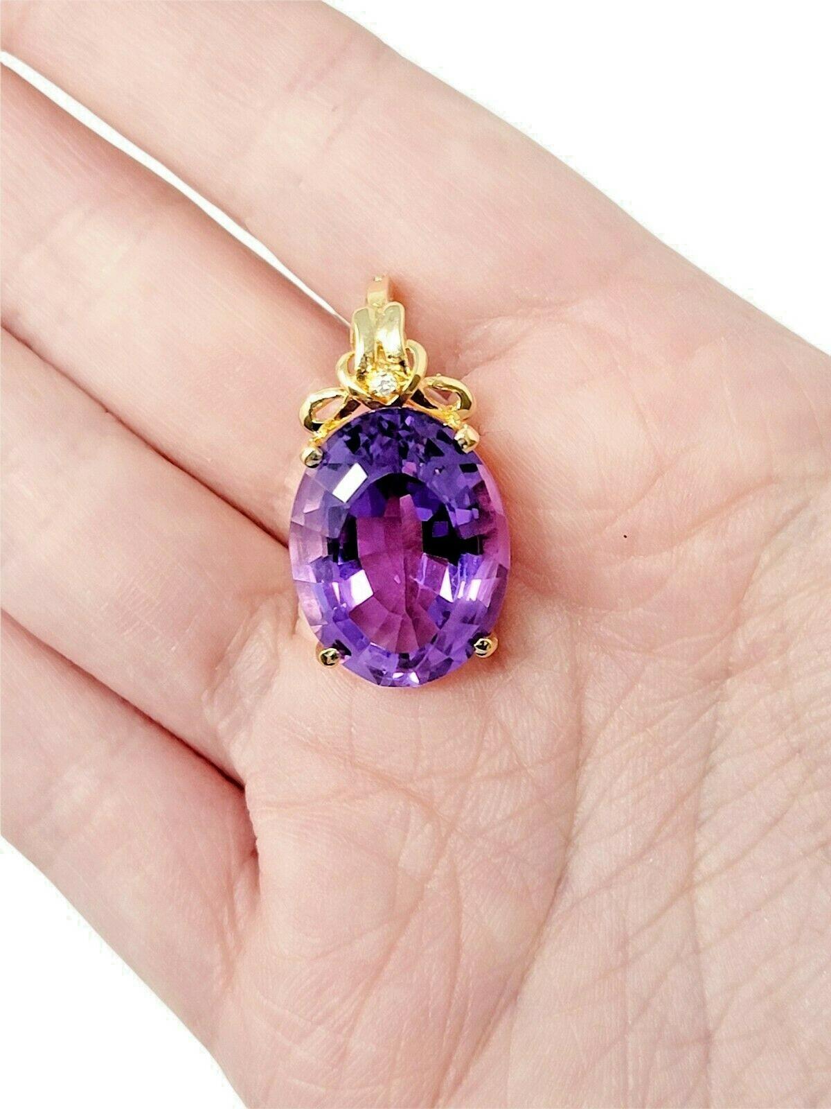 Pendentif en or jaune 14 carats avec améthyste ovale de 18,29 carats et diamants en vente 5