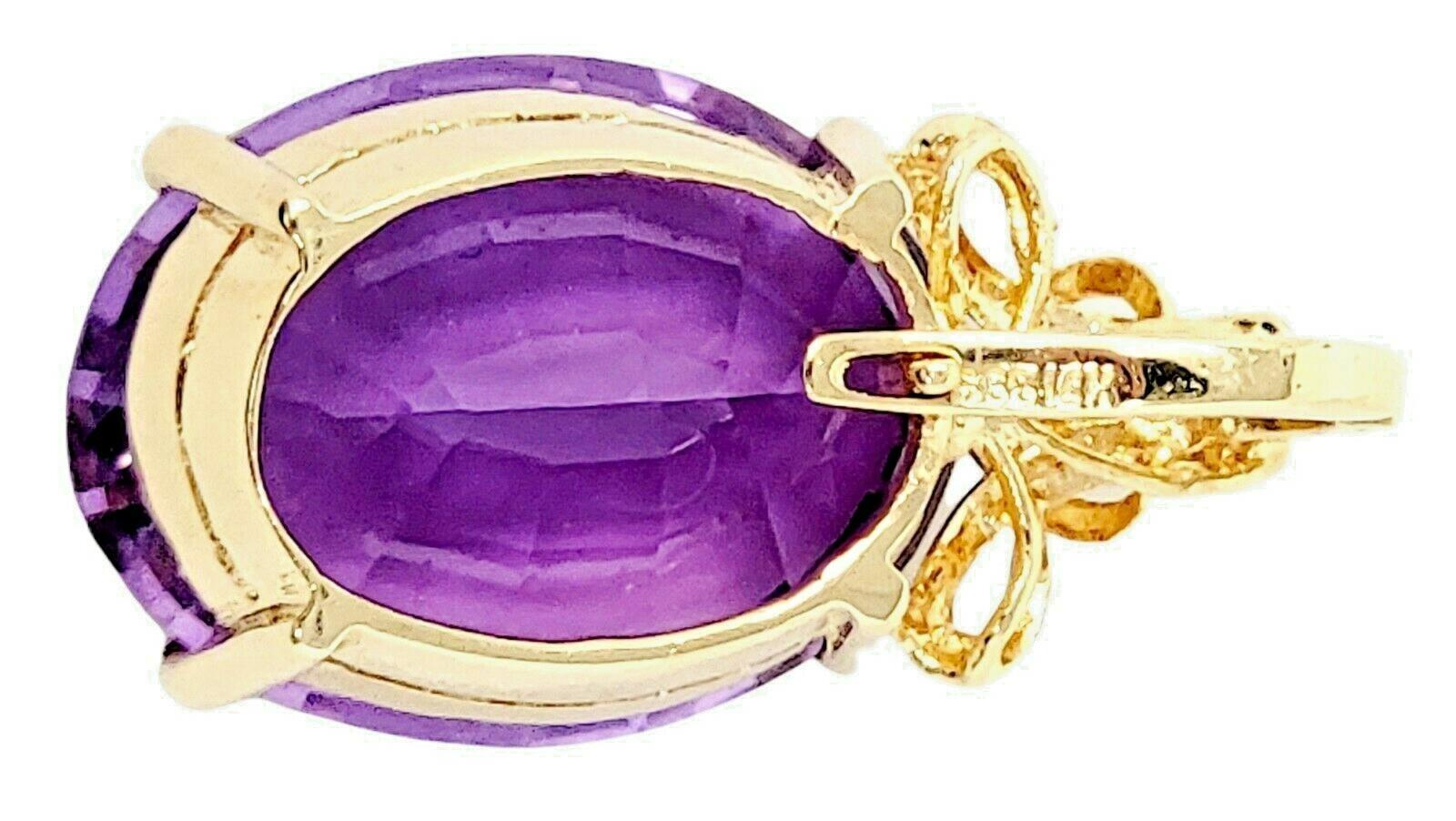 Pendentif en or jaune 14 carats avec améthyste ovale de 18,29 carats et diamants Excellent état - En vente à Scottsdale, AZ