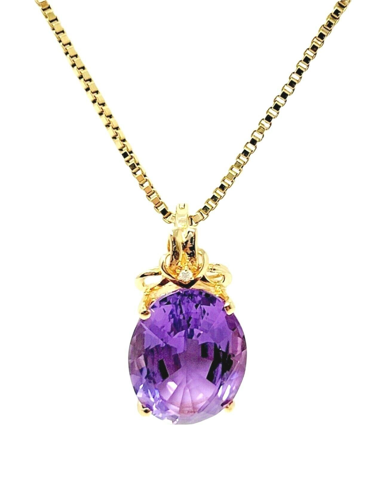 Pendentif en or jaune 14 carats avec améthyste ovale de 18,29 carats et diamants en vente 3
