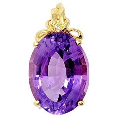 18.29 Carat Oval Cut Amethyst Pendant with Diamonds in 14 Karat Yellow Gold