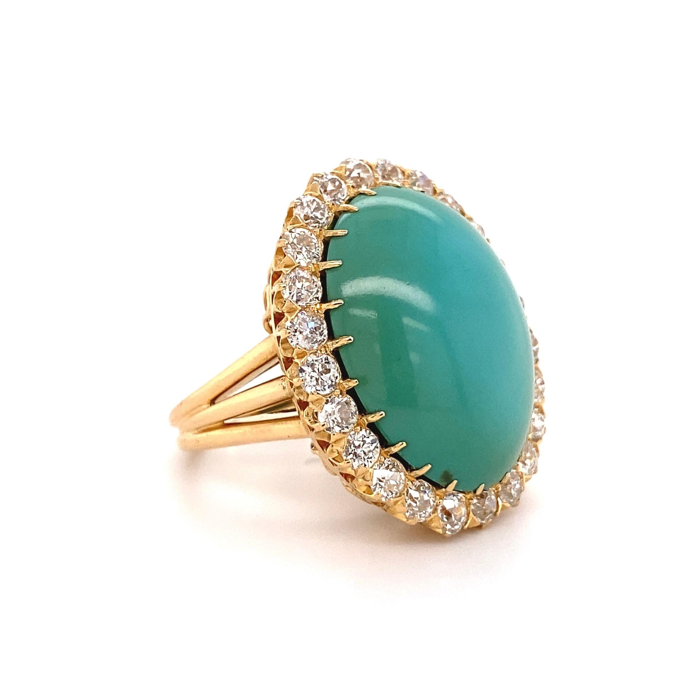 Modernist 18.29 Carat Turquoise and Diamond Gold Cocktail Ring Estate Fine Jewelry
