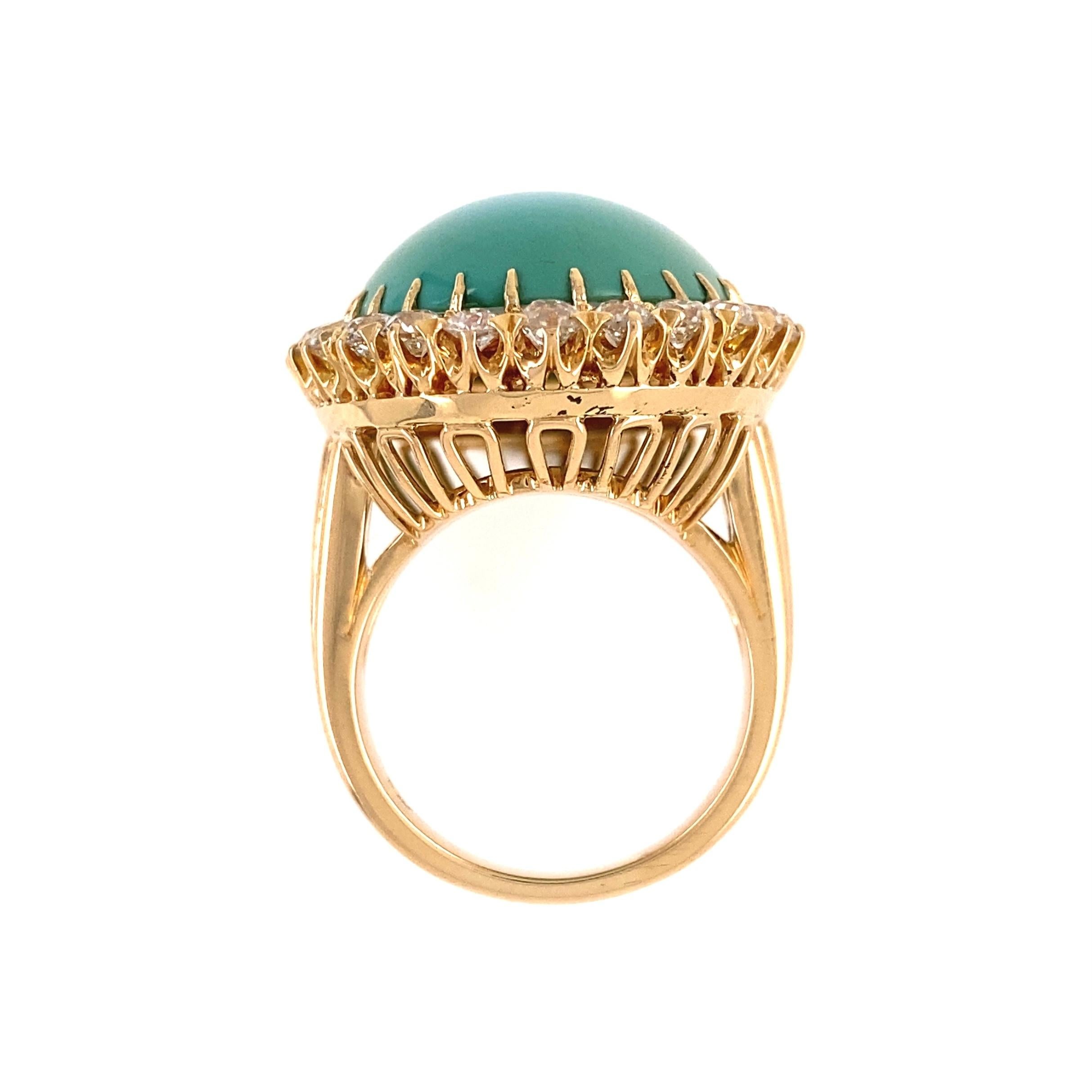 Mixed Cut 18.29 Carat Turquoise and Diamond Gold Cocktail Ring Estate Fine Jewelry