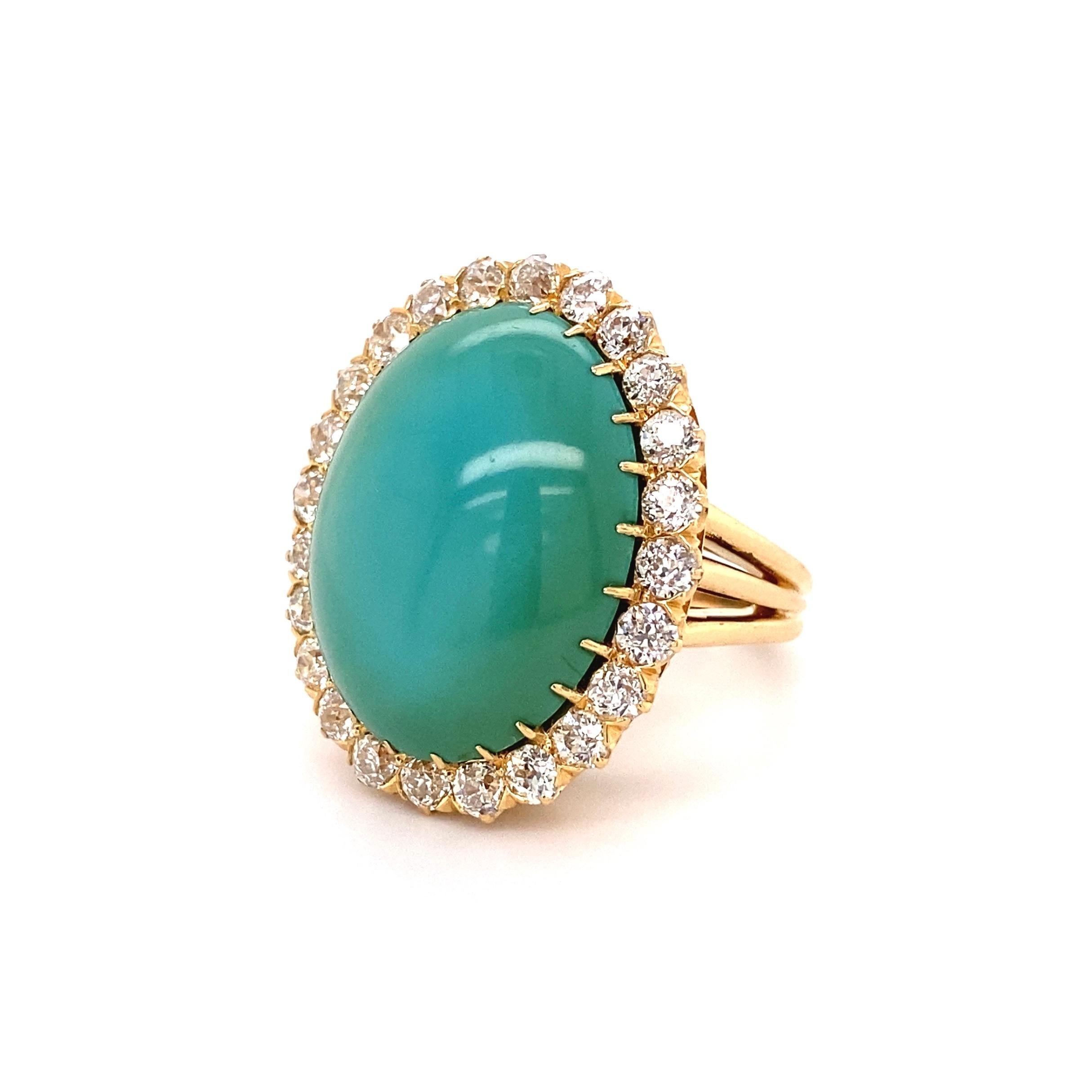 18.29 Carat Turquoise and Diamond Gold Cocktail Ring Estate Fine Jewelry In Excellent Condition In Montreal, QC