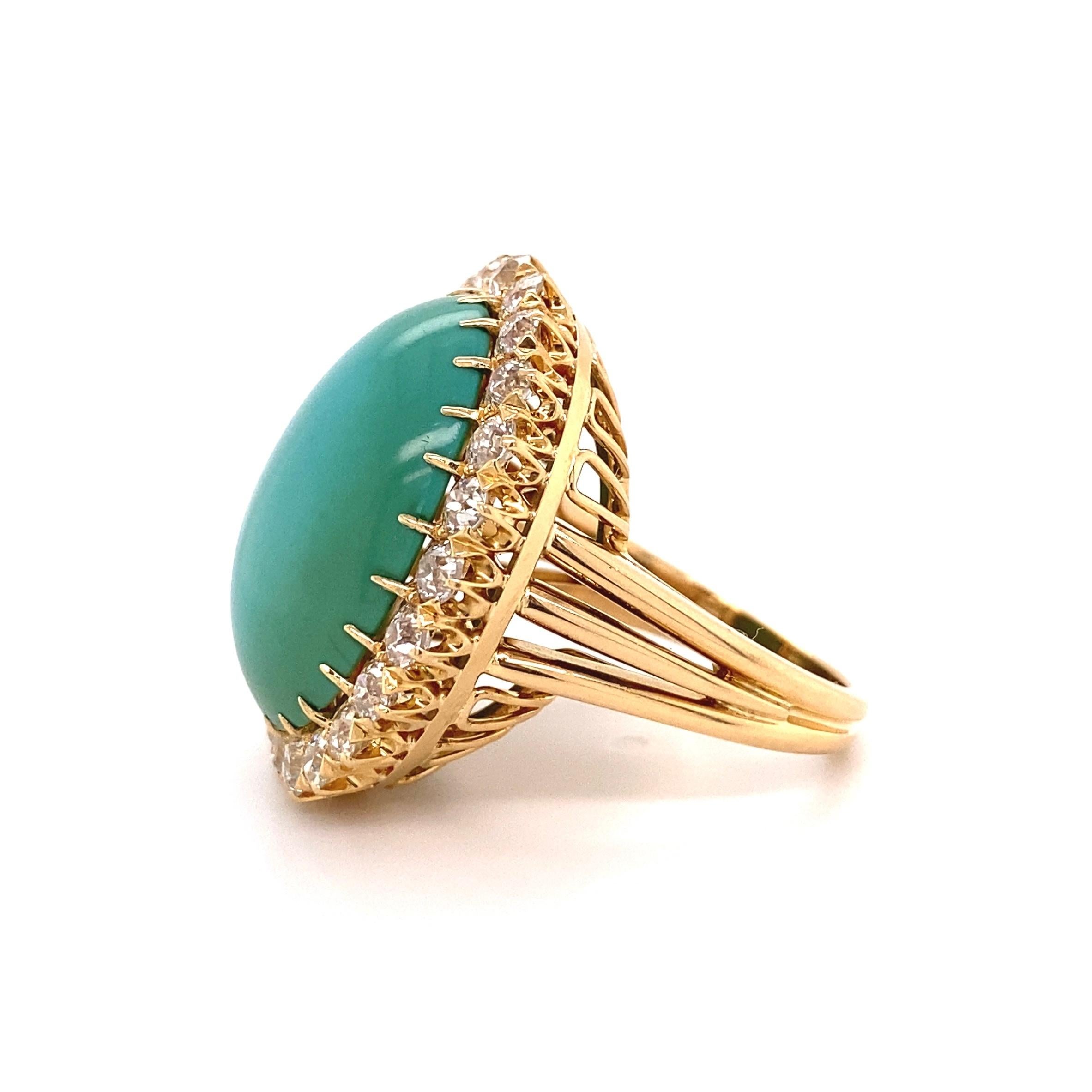 18.29 Carat Turquoise and Diamond Gold Cocktail Ring Estate Fine Jewelry 1