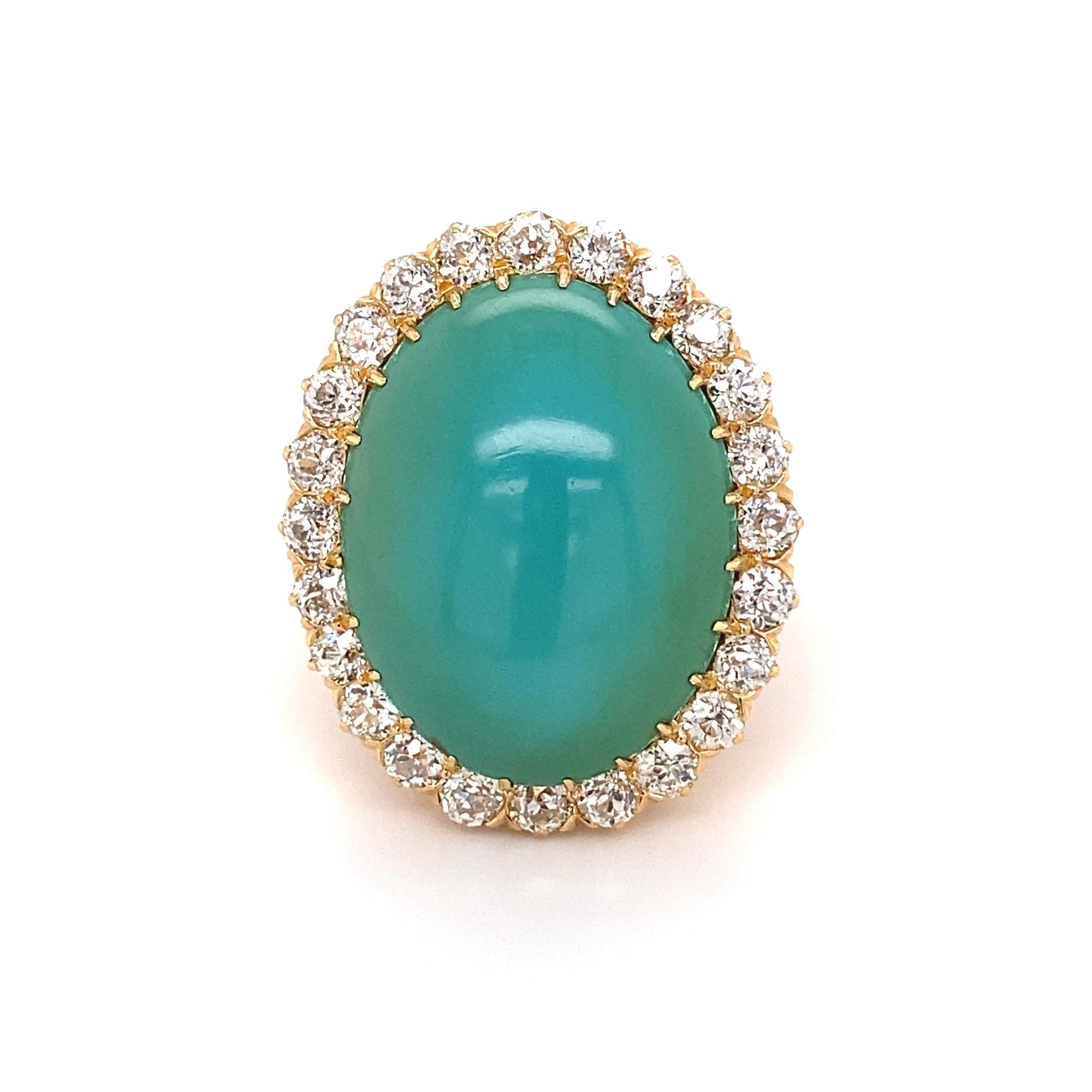 18.29 Carat Turquoise and Diamond Gold Cocktail Ring Estate Fine Jewelry 2
